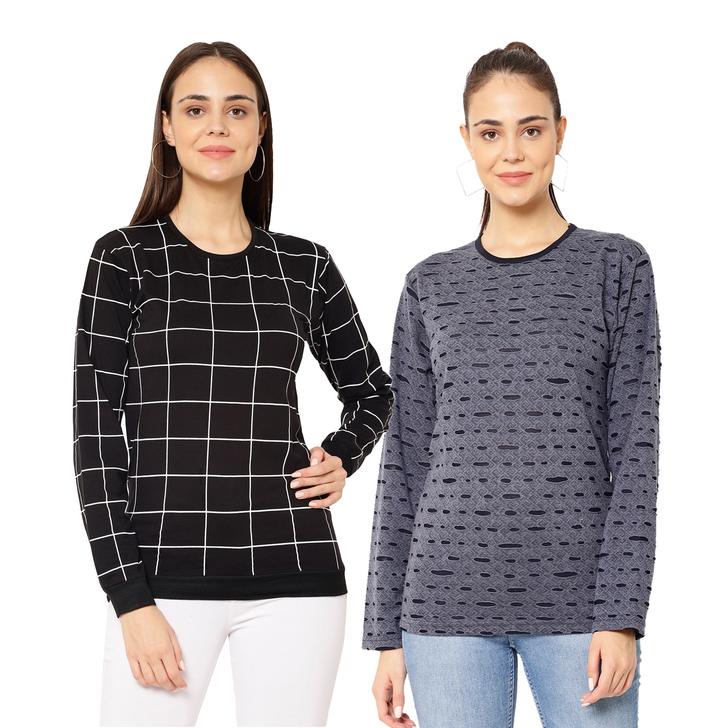 

VIMAL JONNEY Women Black Grey Regular fit Round neck Cotton T shirt