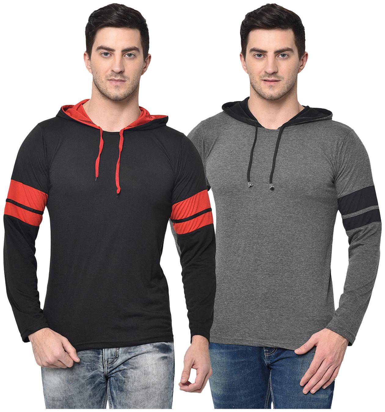 

VIMAL JONNEY Men Black Grey Regular fit Cotton Blend Hood T-Shirt - Pack Of 2