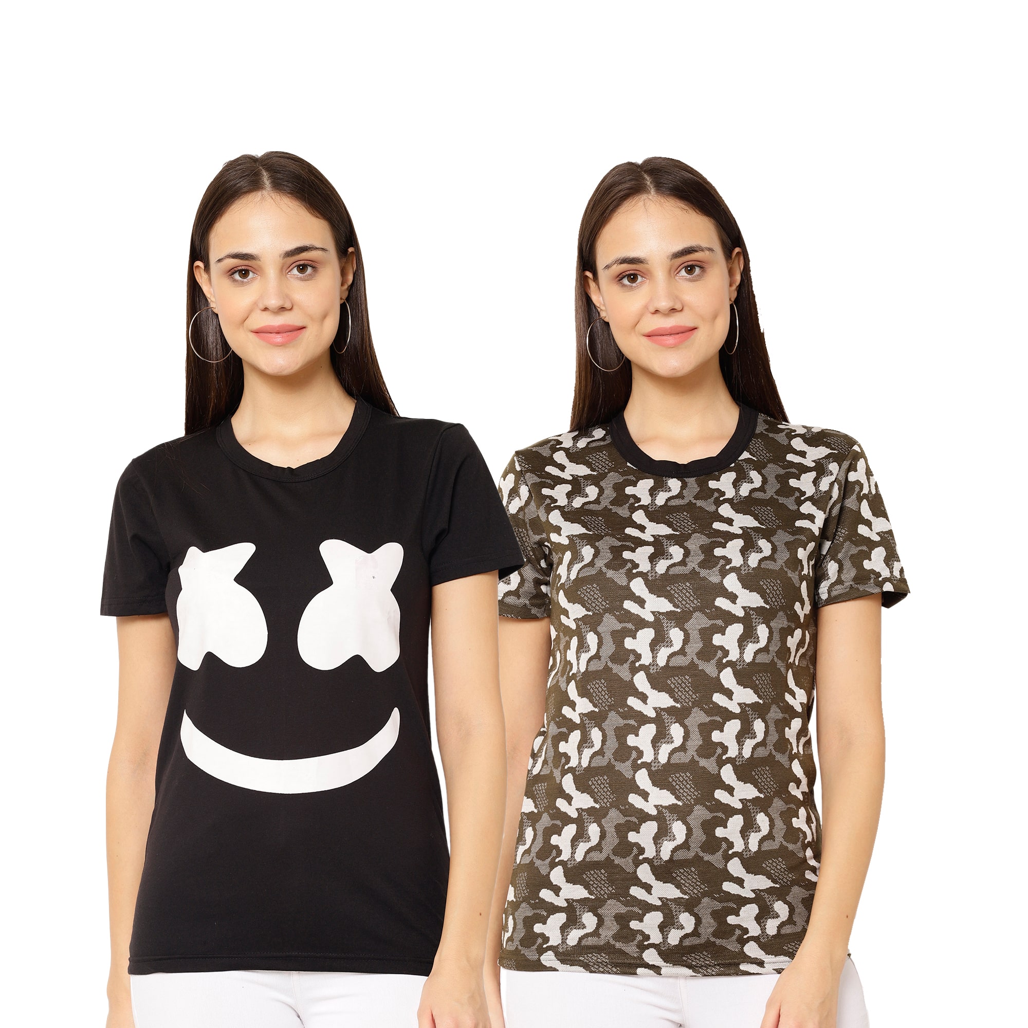 

VIMAL JONNEY Women Multi Regular fit Round neck Cotton blend T shirt