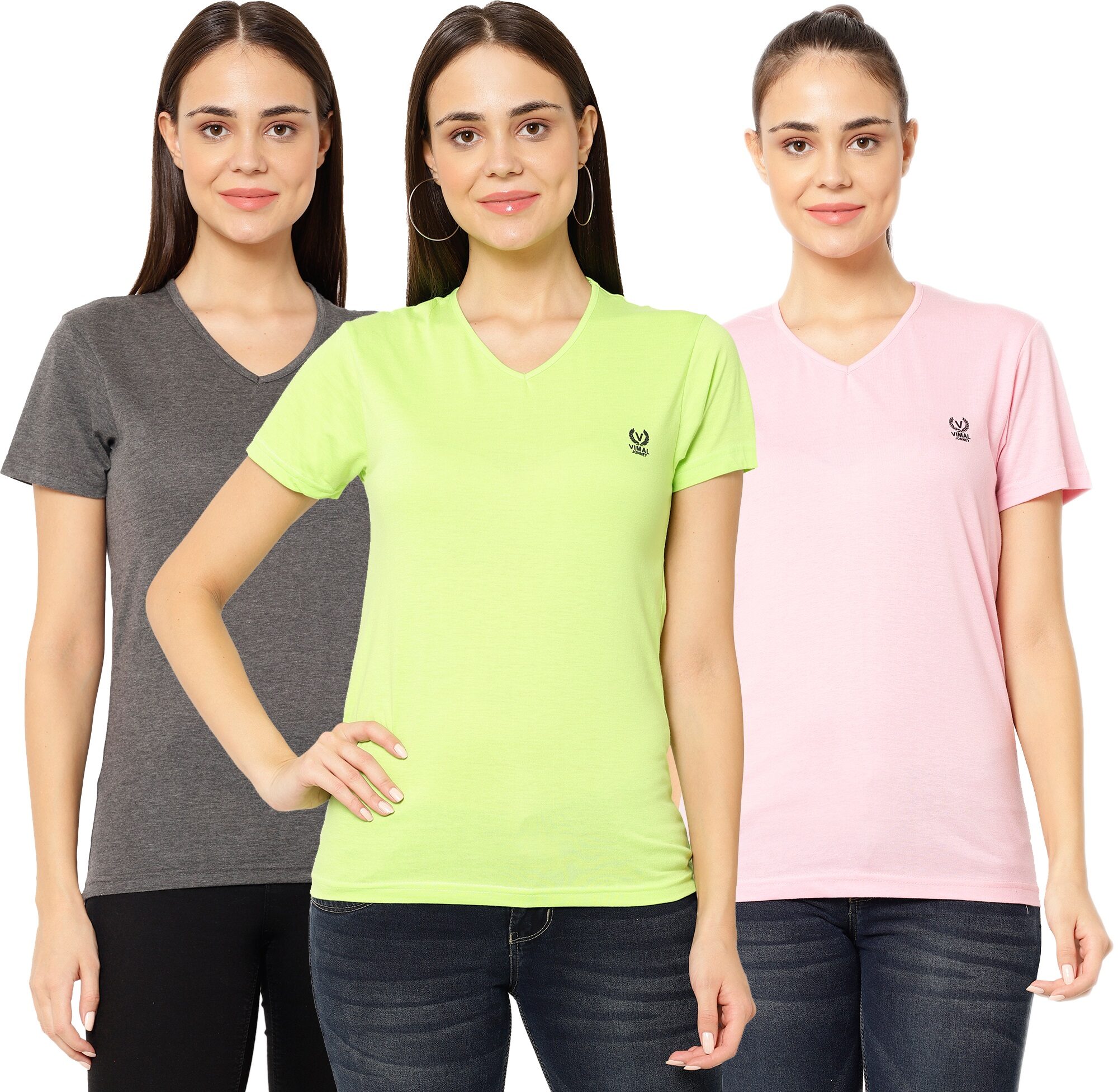 

VIMAL JONNEY Women Multi Regular fit V neck Cotton T shirt