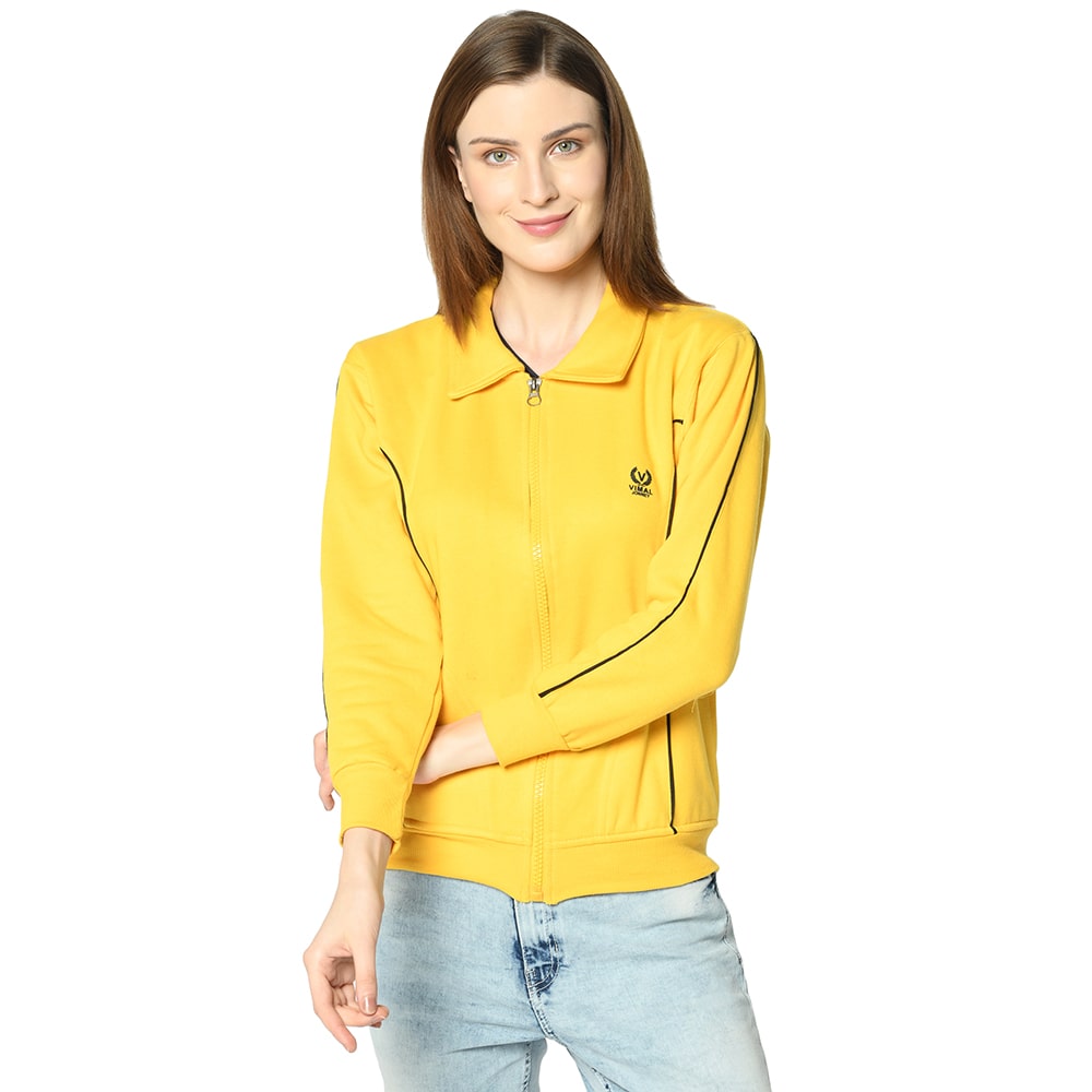 

VIMAL JONNEY Women Solid Sweatshirt - Yellow