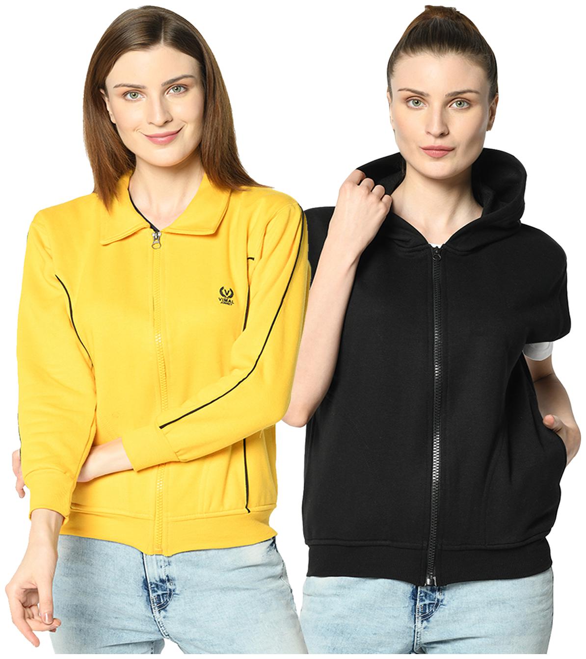 

VIMAL JONNEY Women Solid Hoodie - Yellow Black
