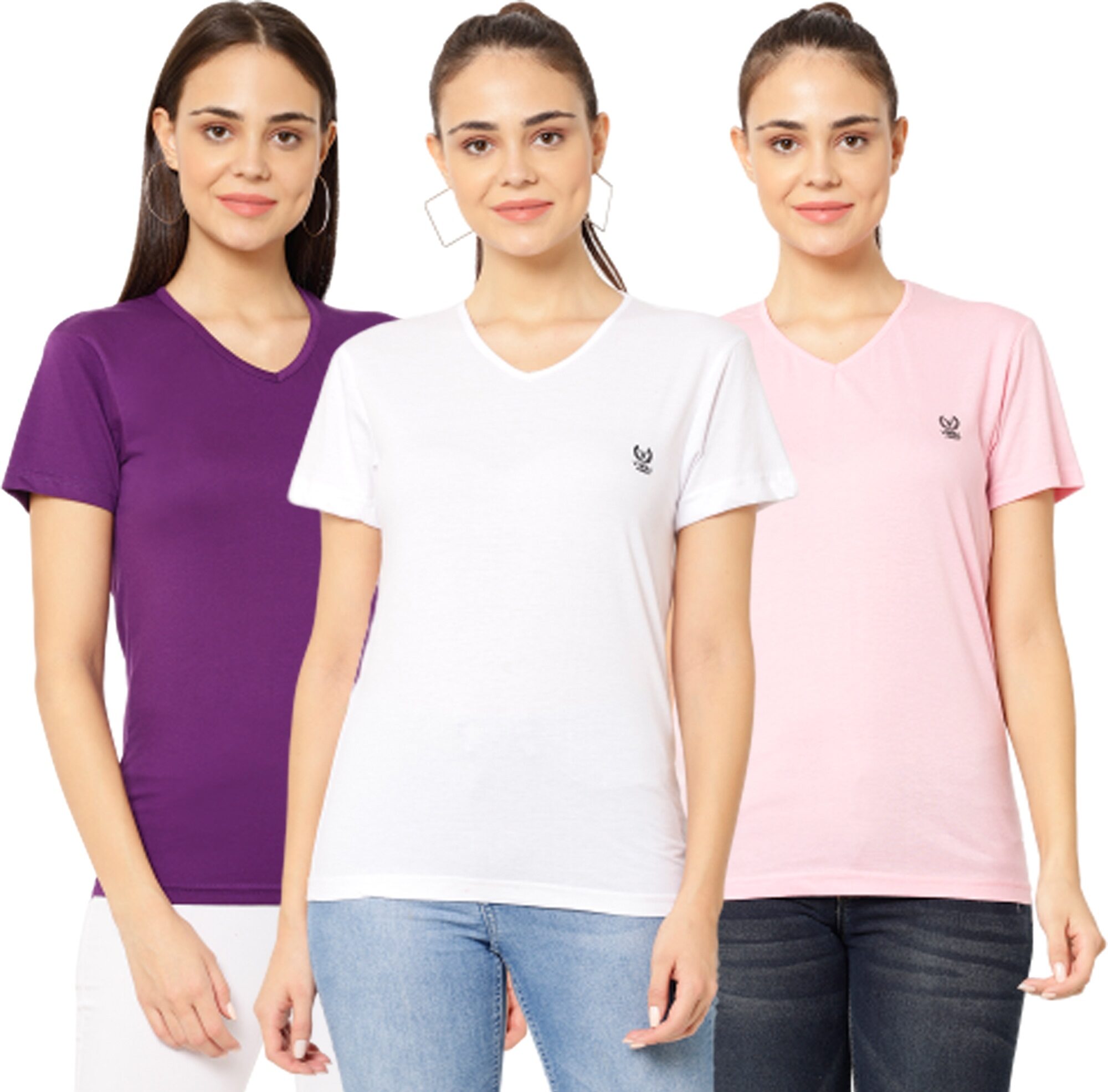 

VIMAL JONNEY Women Multi Regular fit V neck Cotton T shirt