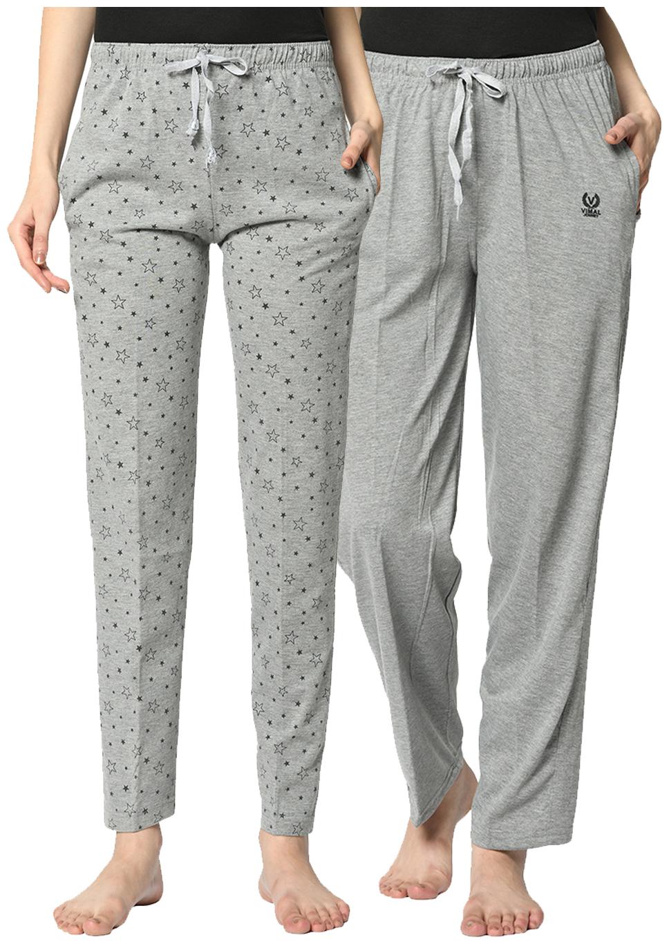 

VIMAL JONNEY Cotton Blend Printed Grey Color Track Pants For Women (Pack Of 2)