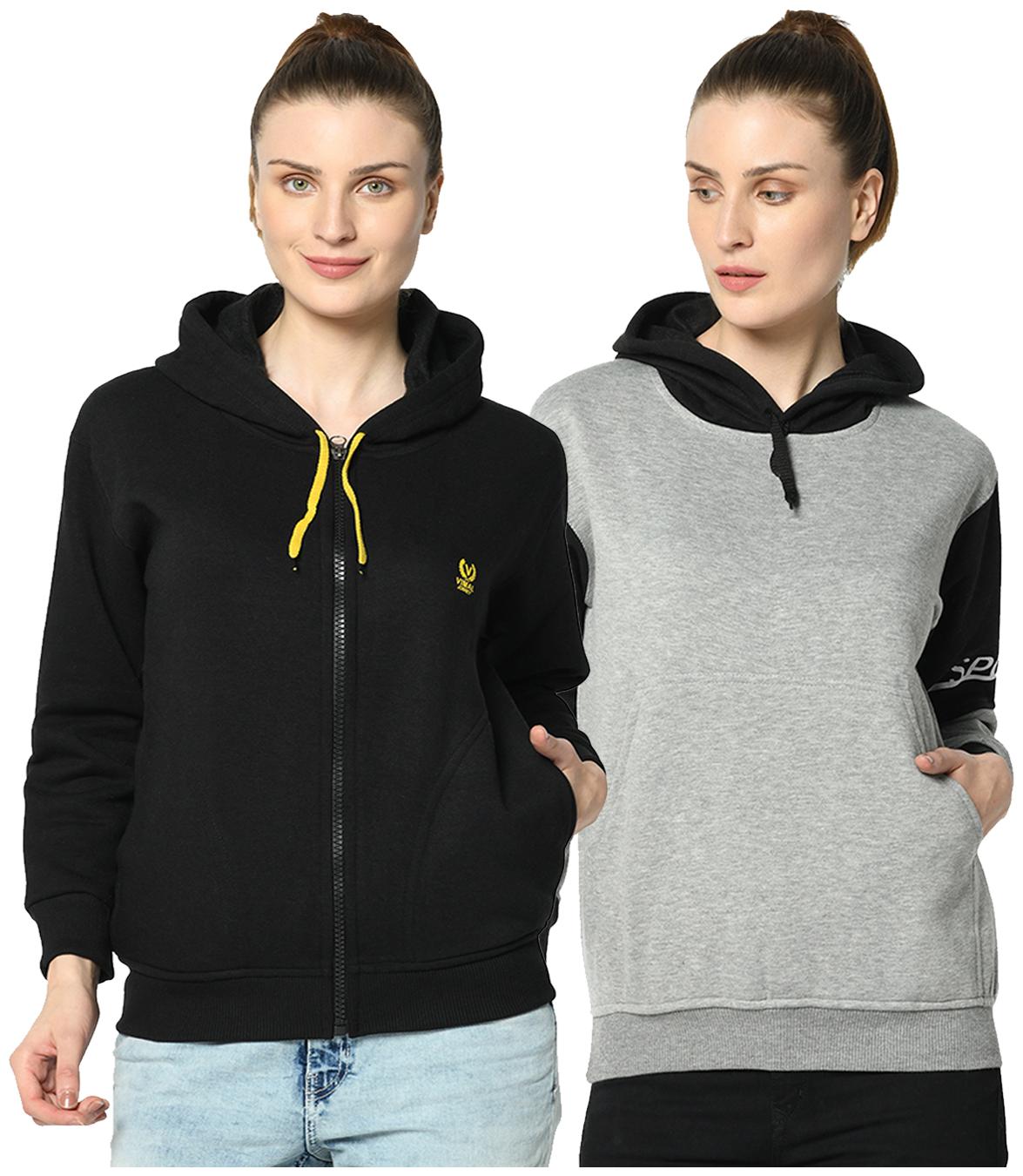 

VIMAL JONNEY Women Solid Hoodie - Black Grey