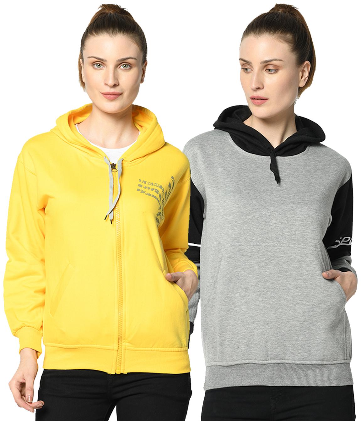 

VIMAL JONNEY Women Printed Hoodie - Yellow Grey