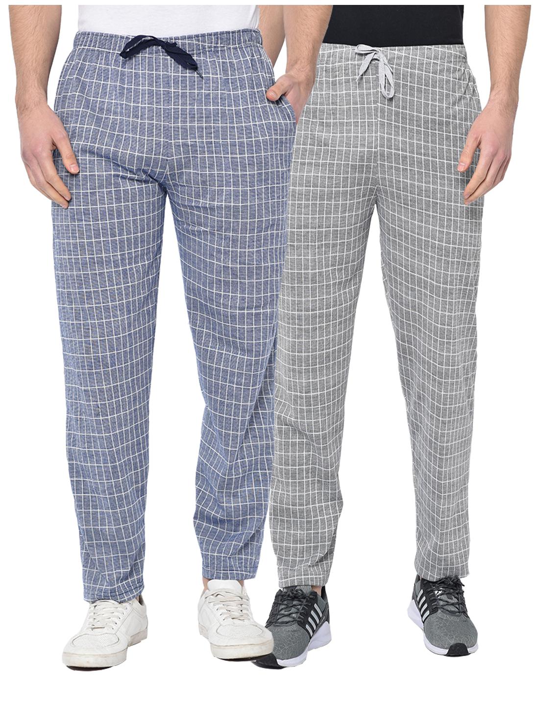 

VIMAL JONNEY Cotton Blend Checkered Grey Blue Track Pants For Men
