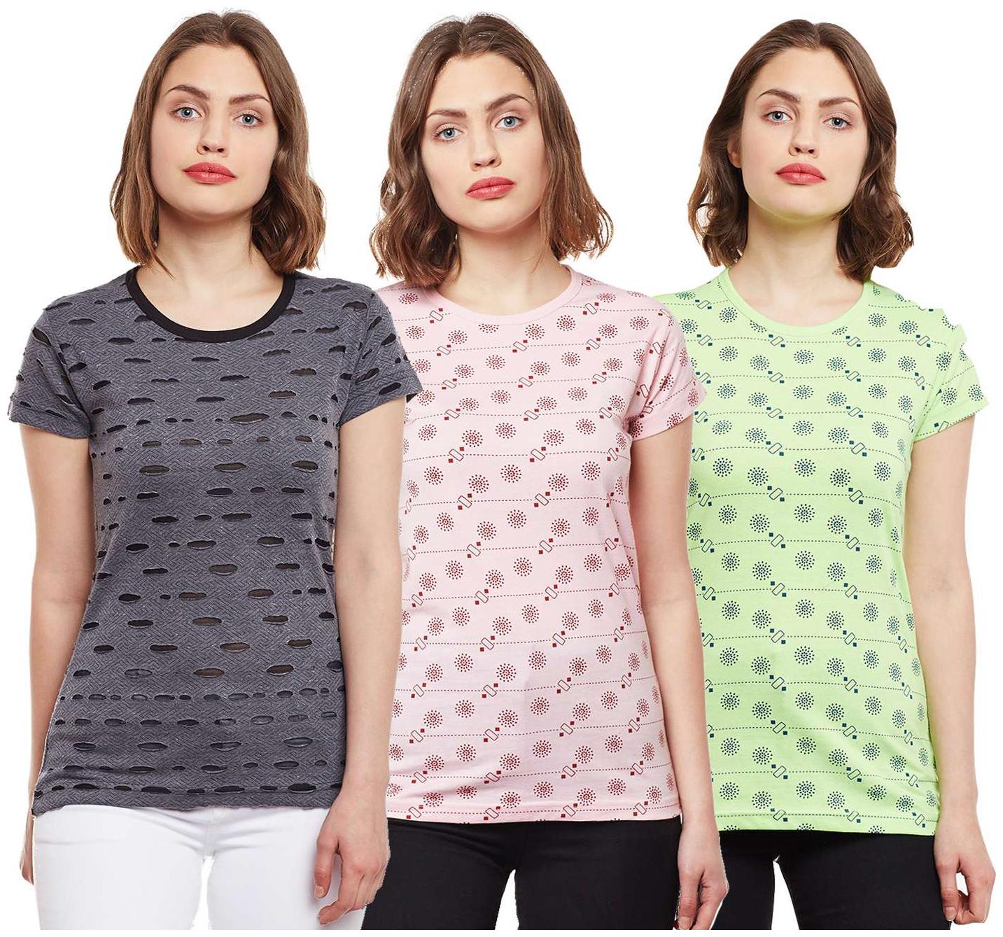 

VIMAL JONNEY Women Multi Regular fit Round neck Cotton T shirt