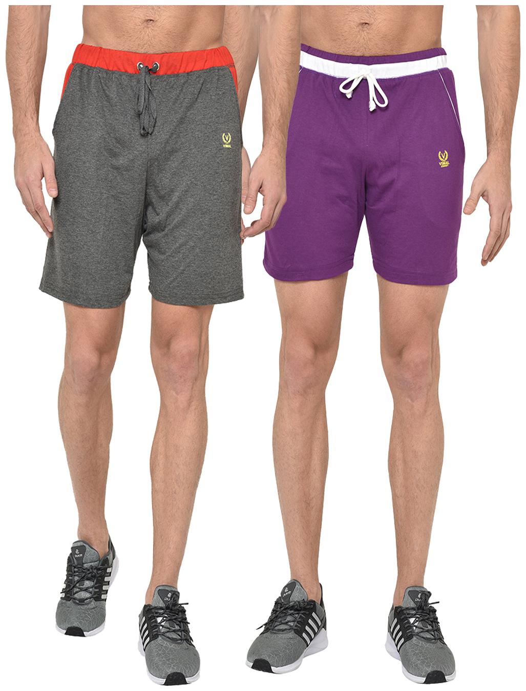 

VIMAL JONNEY Men Grey Purple Regular Fit Regular Shorts