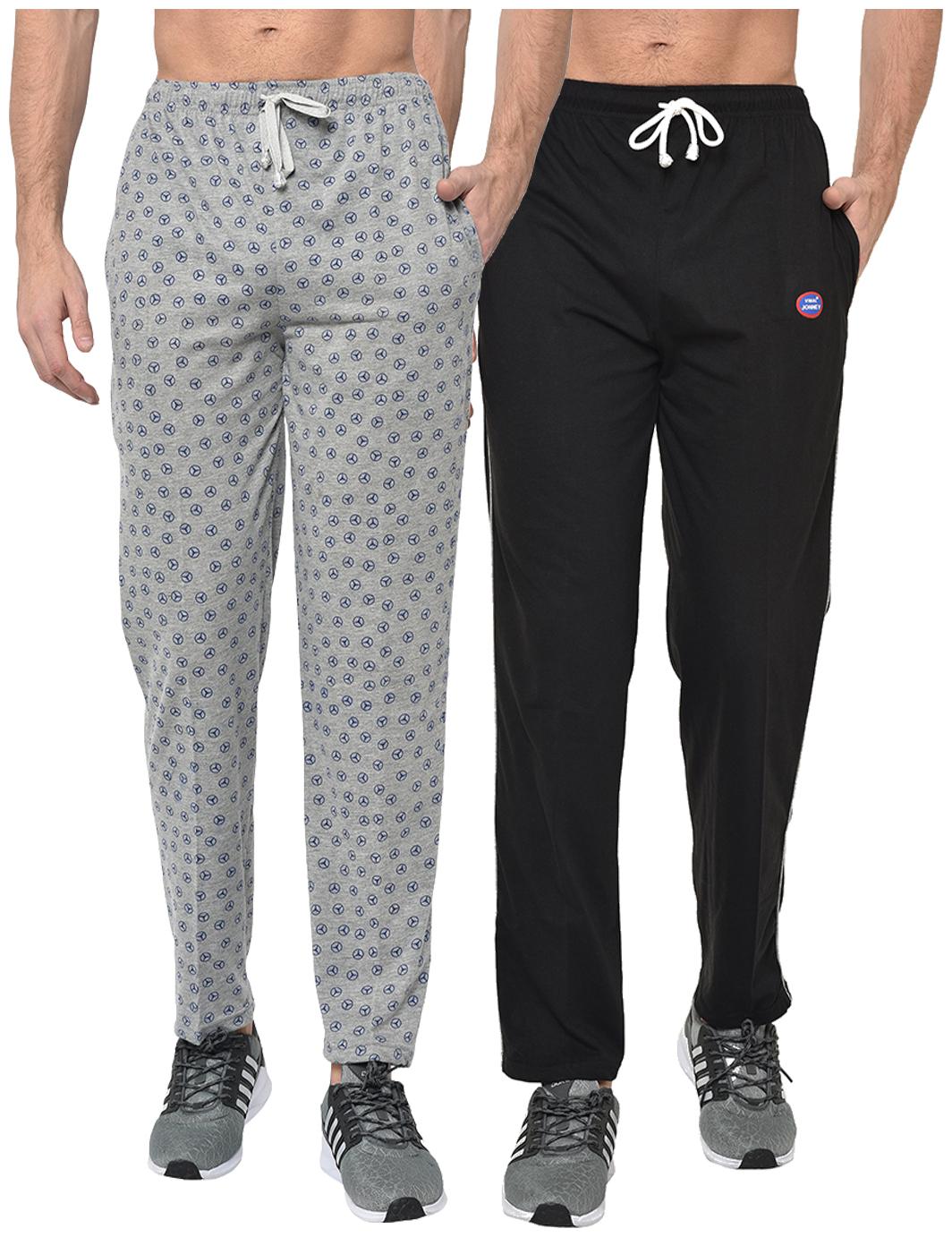

VIMAL JONNEY Cotton Blend Printed Black Grey Track Pants For Men