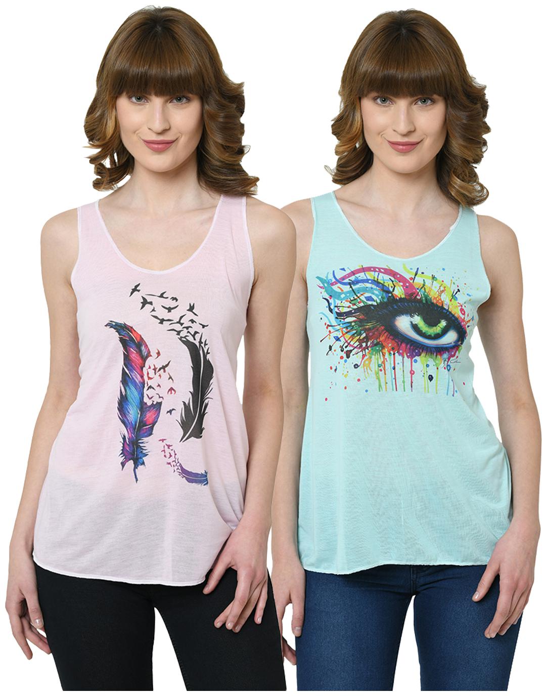 

VIMAL JONNEY Women Pink Green Regular fit U neck Polyester Tank top