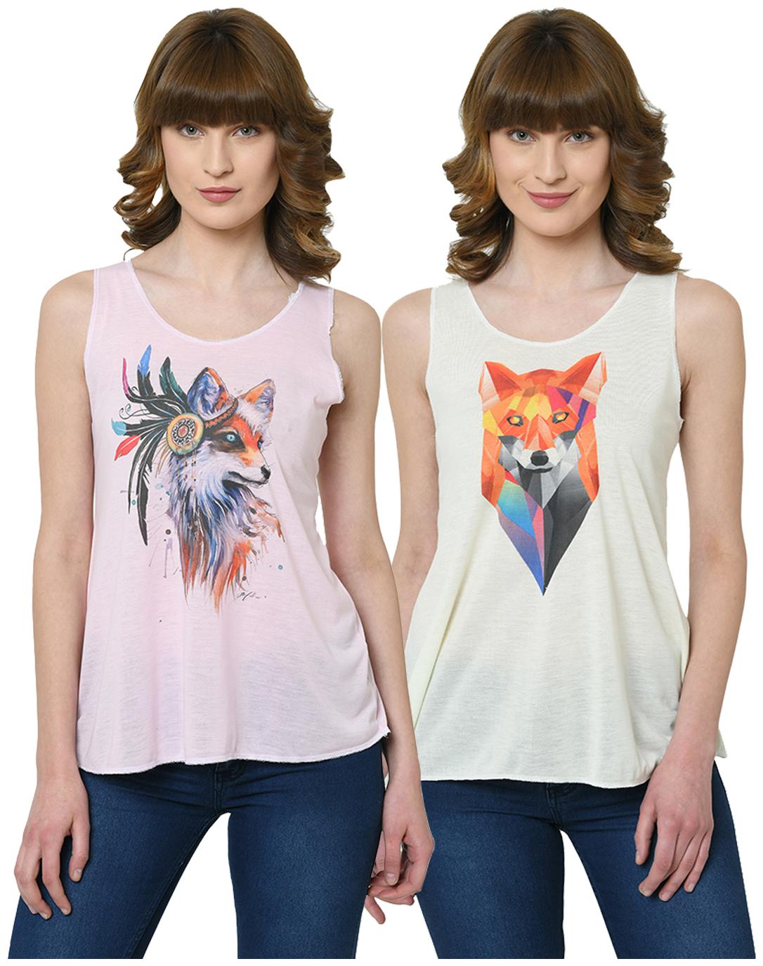 

VIMAL JONNEY Women Pink Cream Regular fit U neck Polyester Tank top