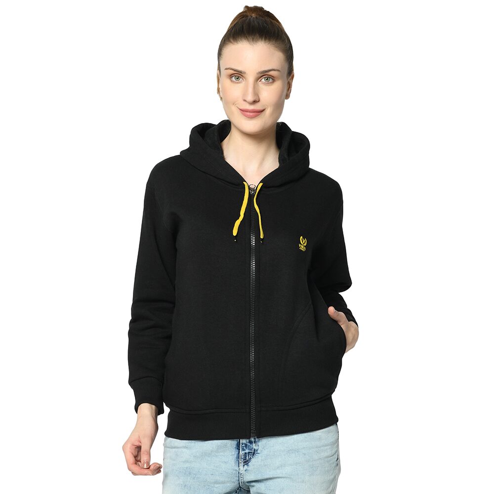 

VIMAL JONNEY Women Solid Sweatshirt - Black