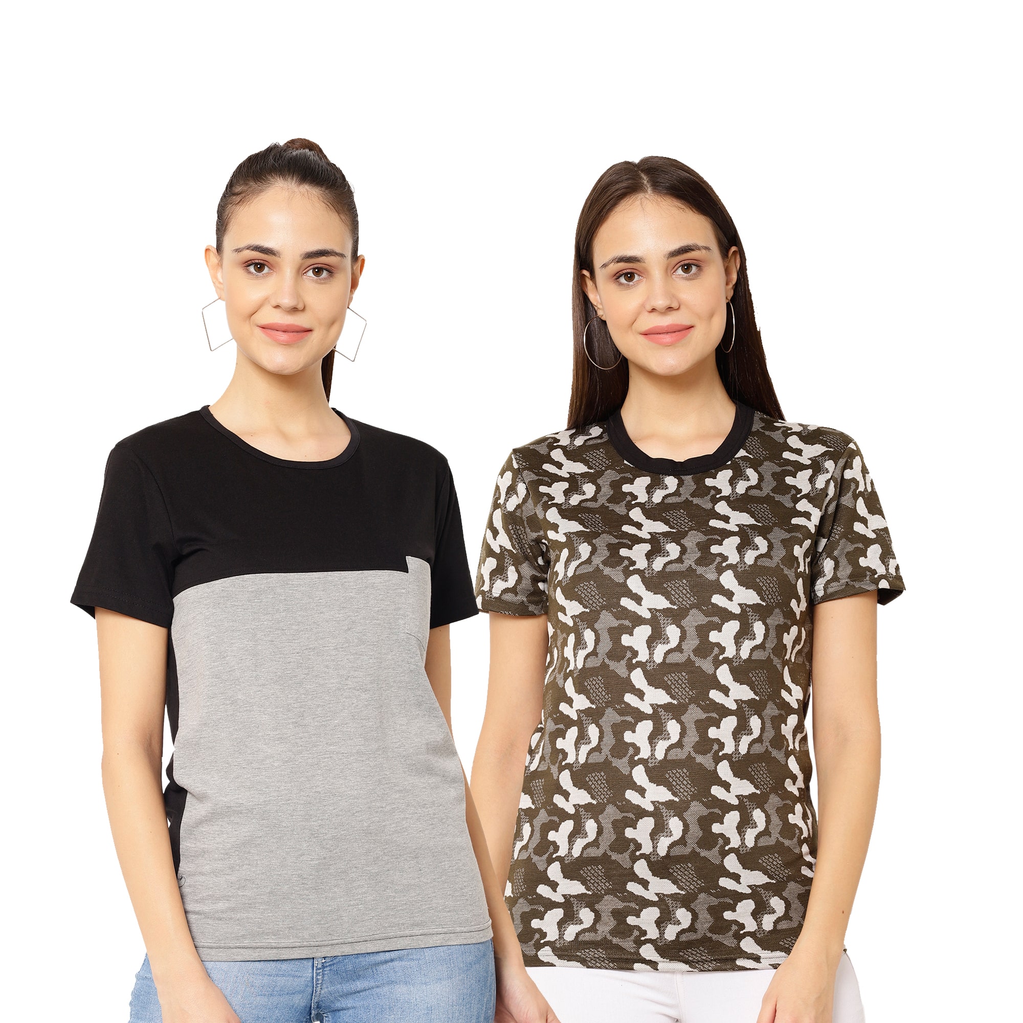 

VIMAL JONNEY Women Multi Regular fit Round neck Cotton blend T shirt
