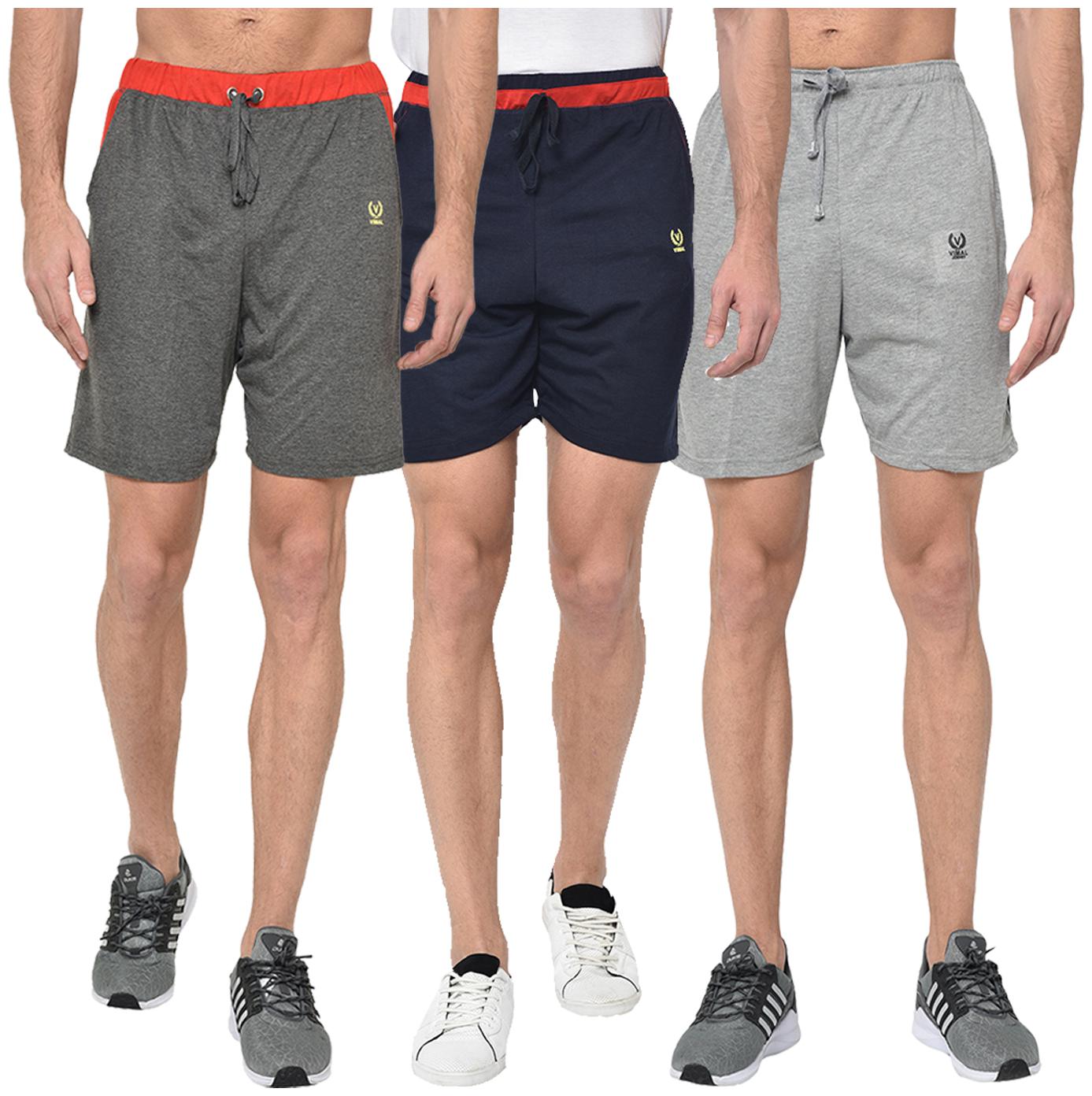 

VIMAL JONNEY Men Grey Navy Blue Regular Fit Regular Shorts