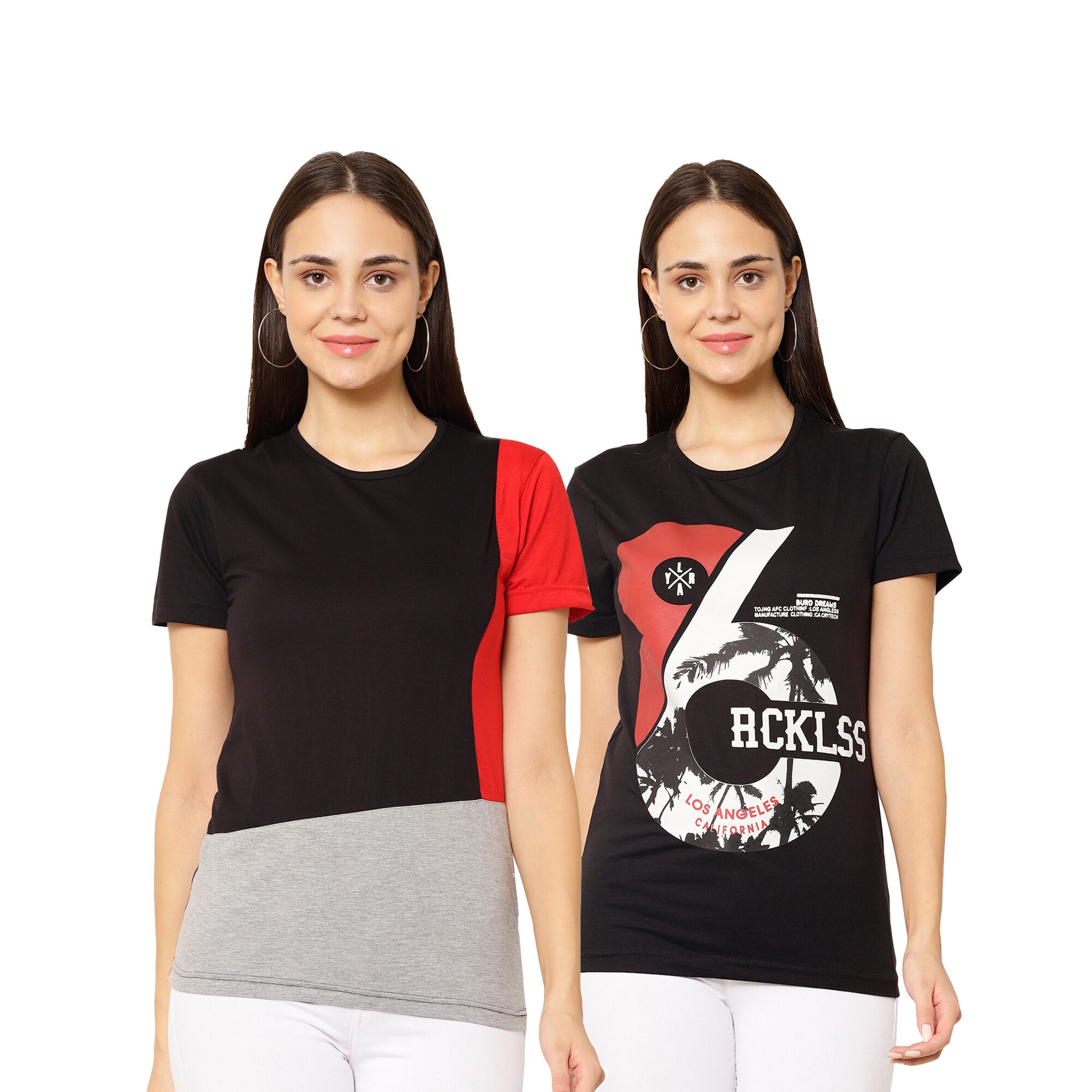 

VIMAL JONNEY Women Multi Regular fit Round neck Cotton T shirt