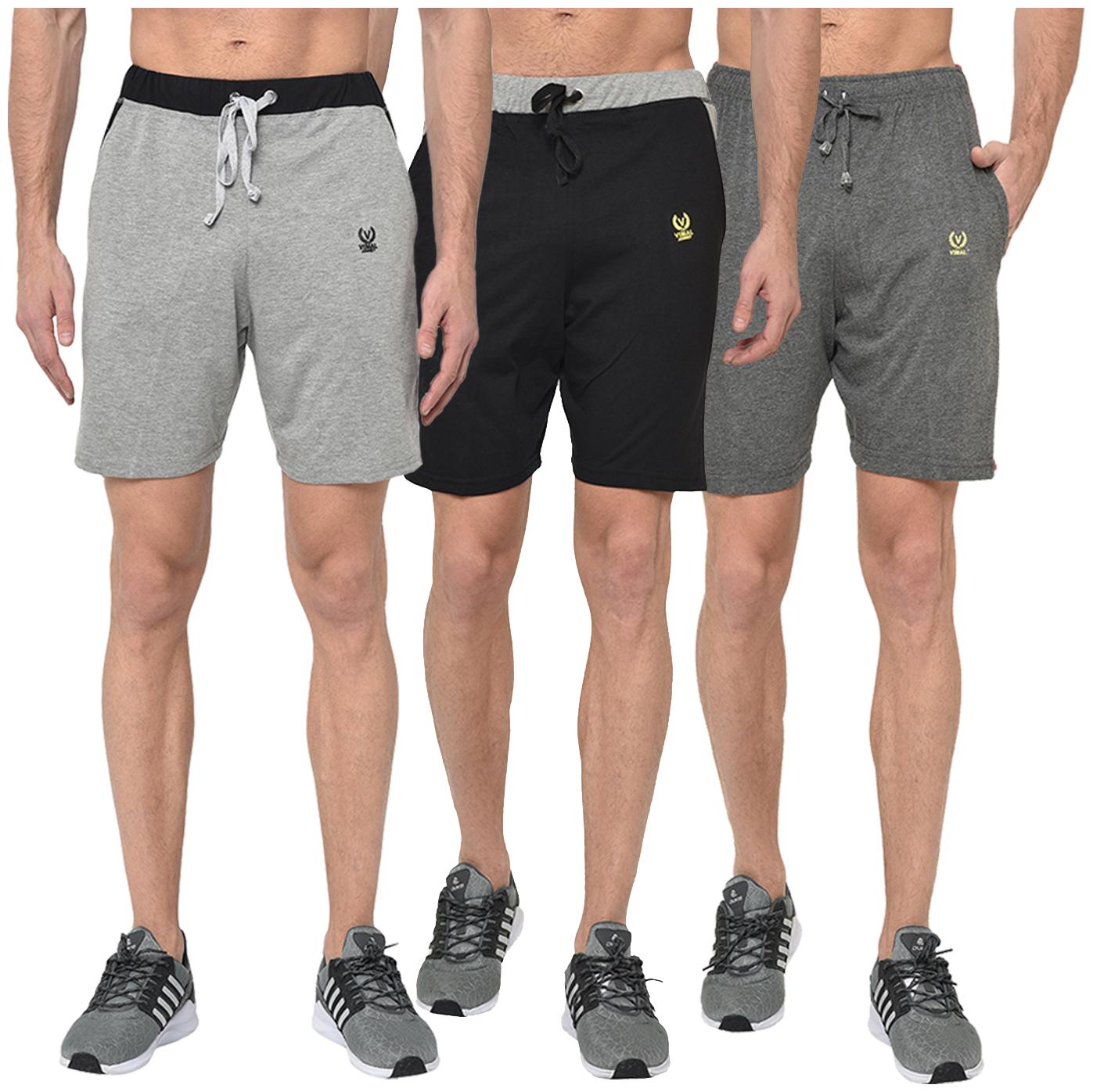 

VIMAL JONNEY Men Grey Black Regular Fit Regular Shorts