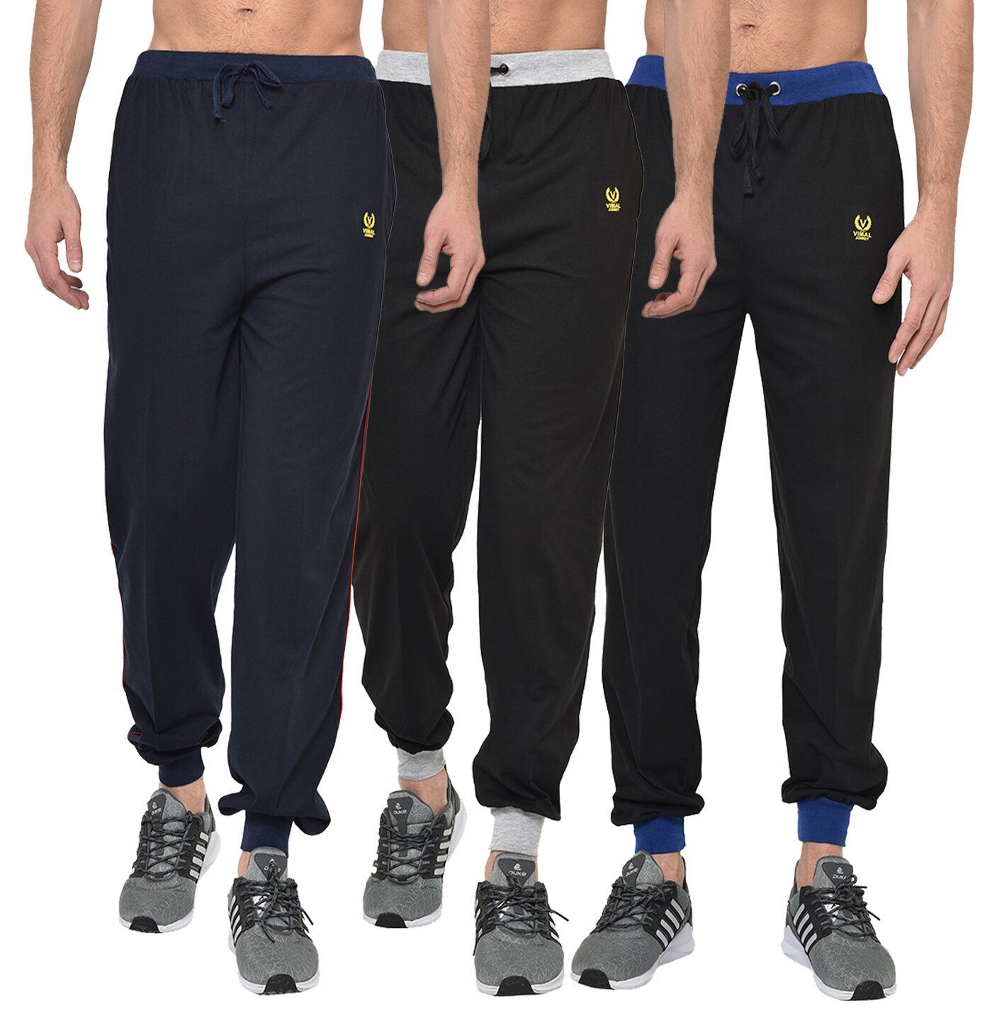 

VIMAL JONNEY Men Black Navy blue Solid Regular fit Joggers