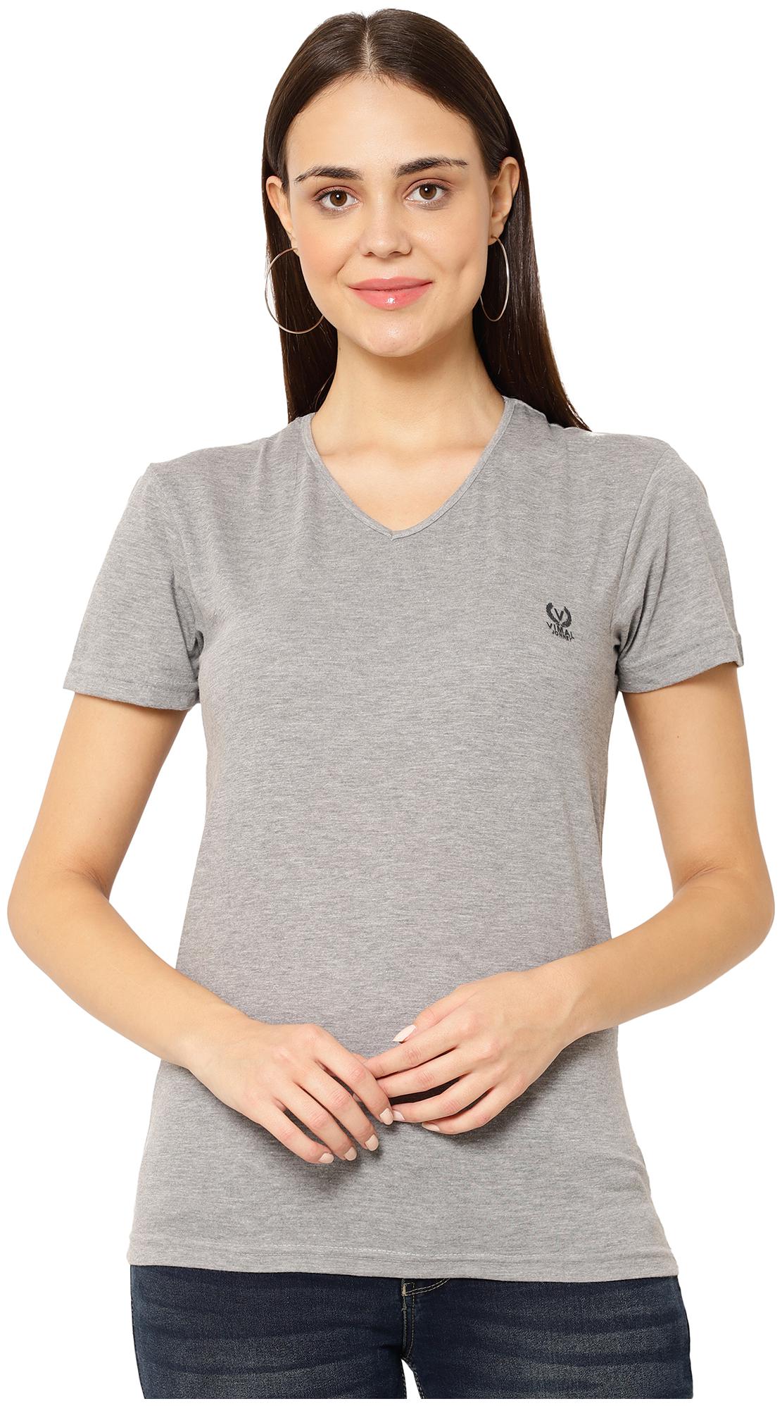 

VIMAL JONNEY Women Grey Regular fit V neck Blended T shirt