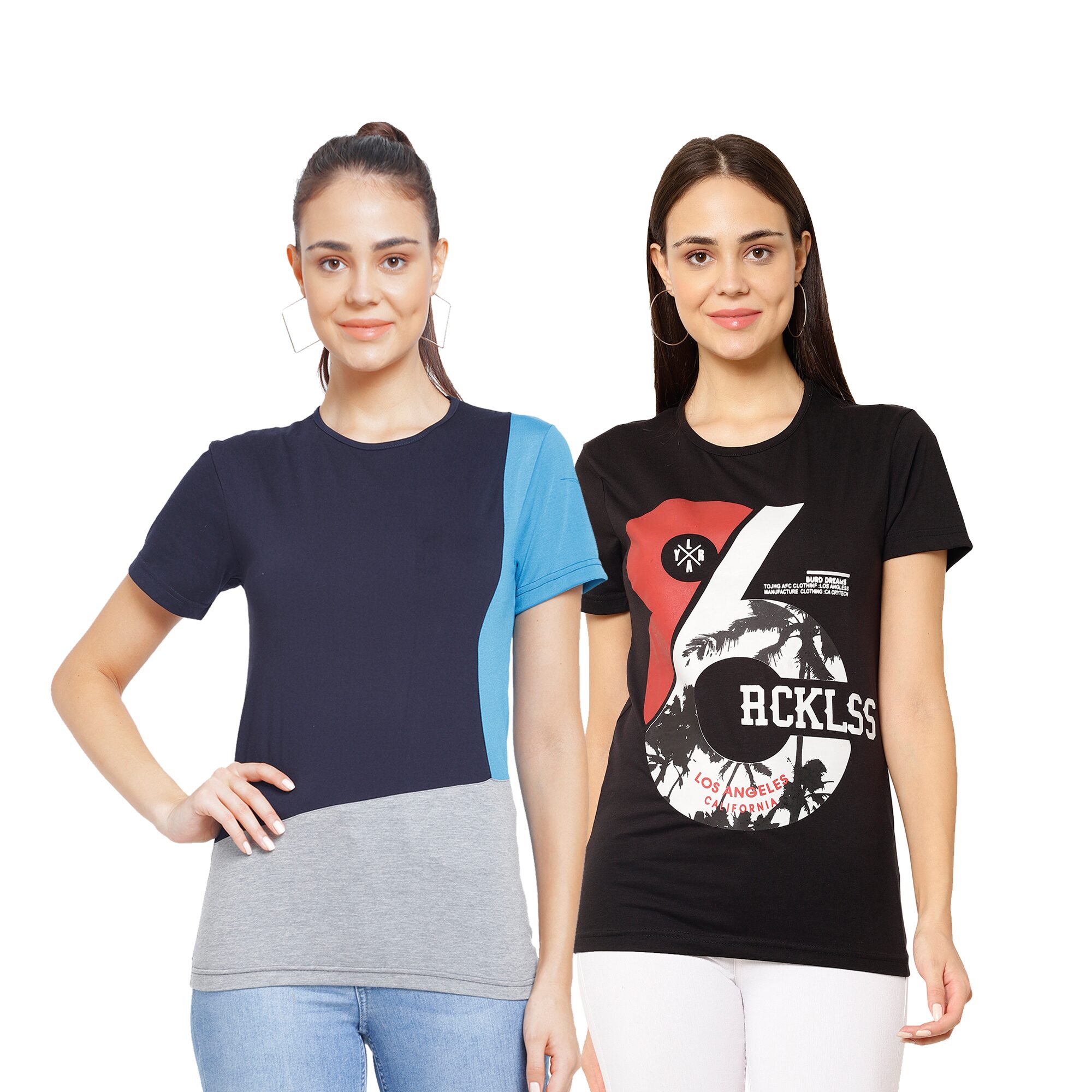 

VIMAL JONNEY Women Multi Regular fit Round neck Cotton T shirt