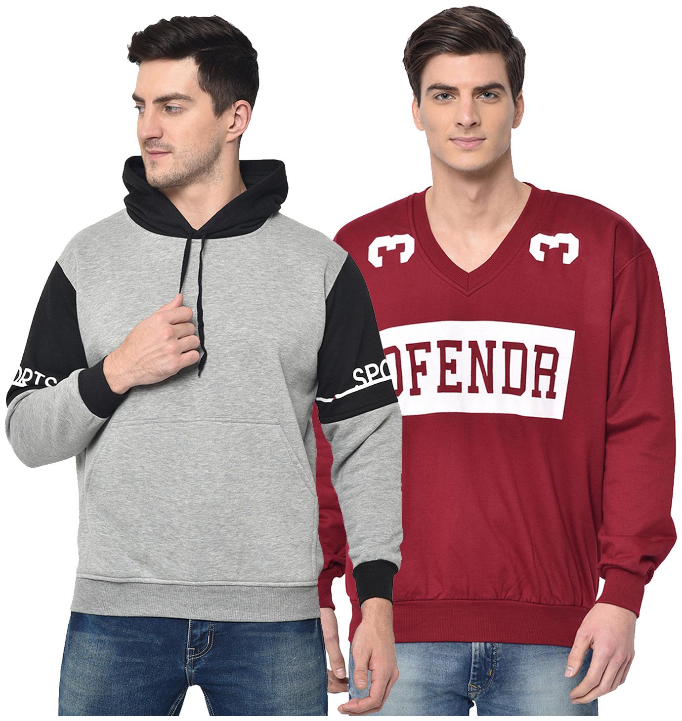 

VIMAL JONNEY Men Grey Maroon Hooded Hoodie