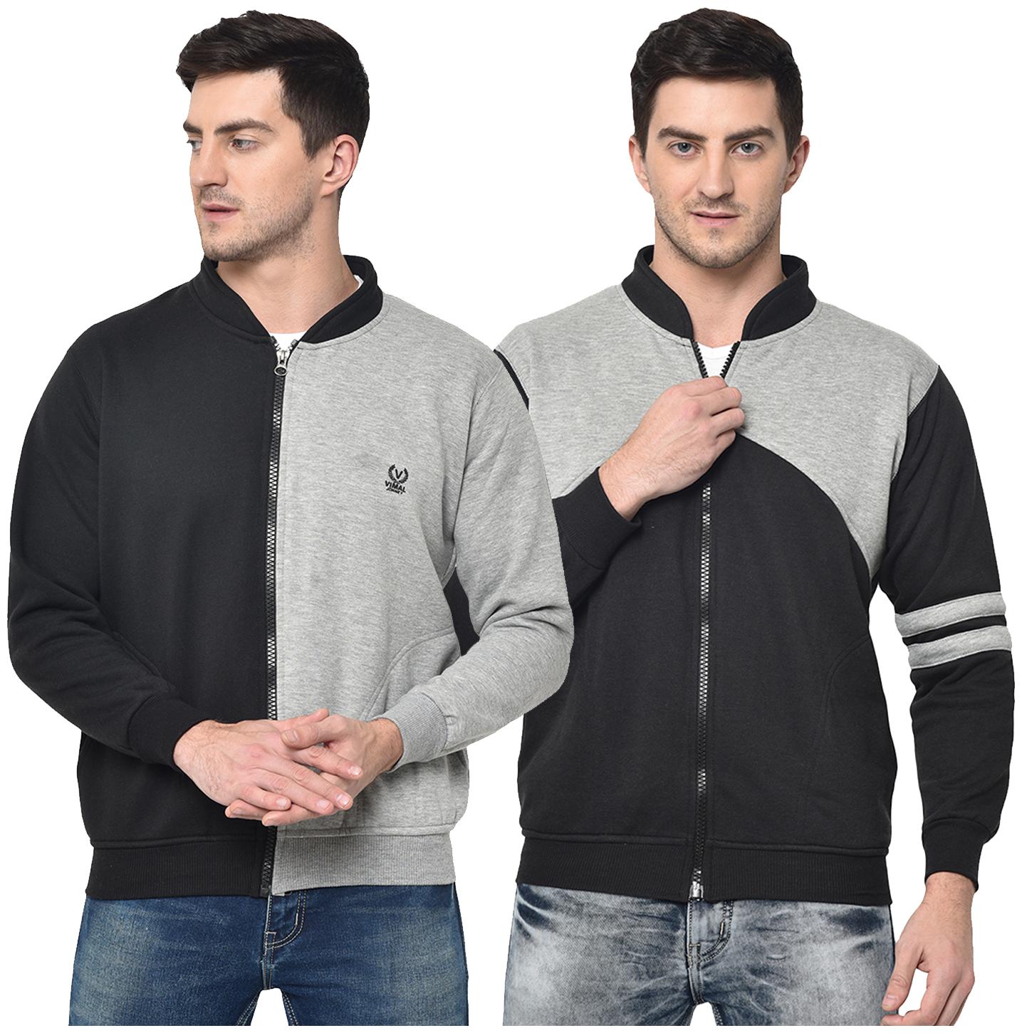 

VIMAL JONNEY Cotton Blend Colourblocked Black Grey Color Sweatshirt For Men (Pack Of 2)