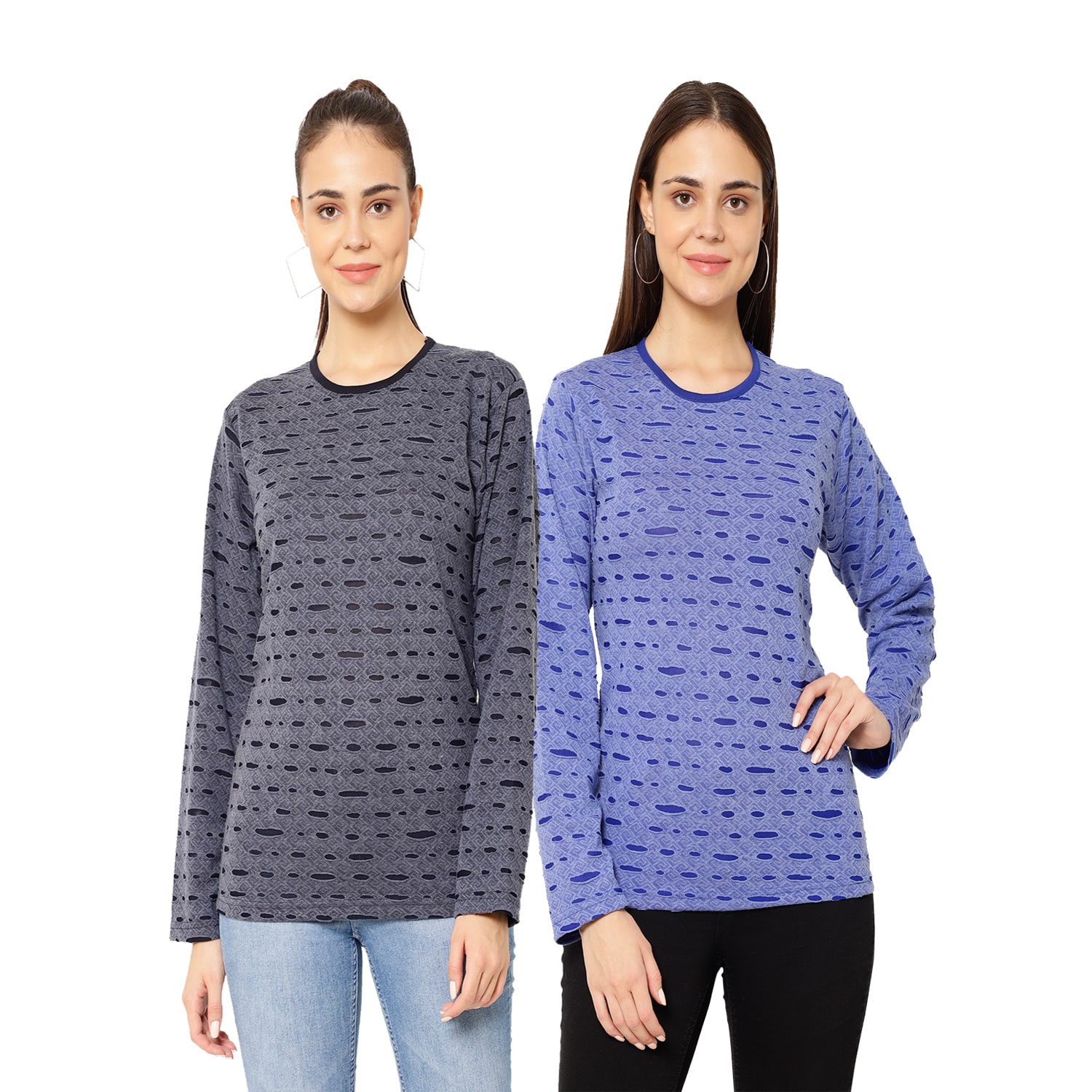 

VIMAL JONNEY Cotton Self Design Navy Blue Grey Color T-Shirt For Women (Pack Of 2)
