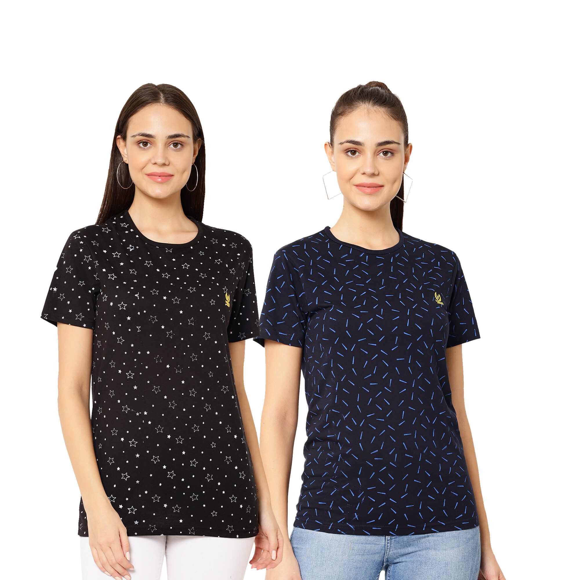 

VIMAL JONNEY Cotton Printed Black Navy Blue Color T-Shirt For Women (Pack Of 2)