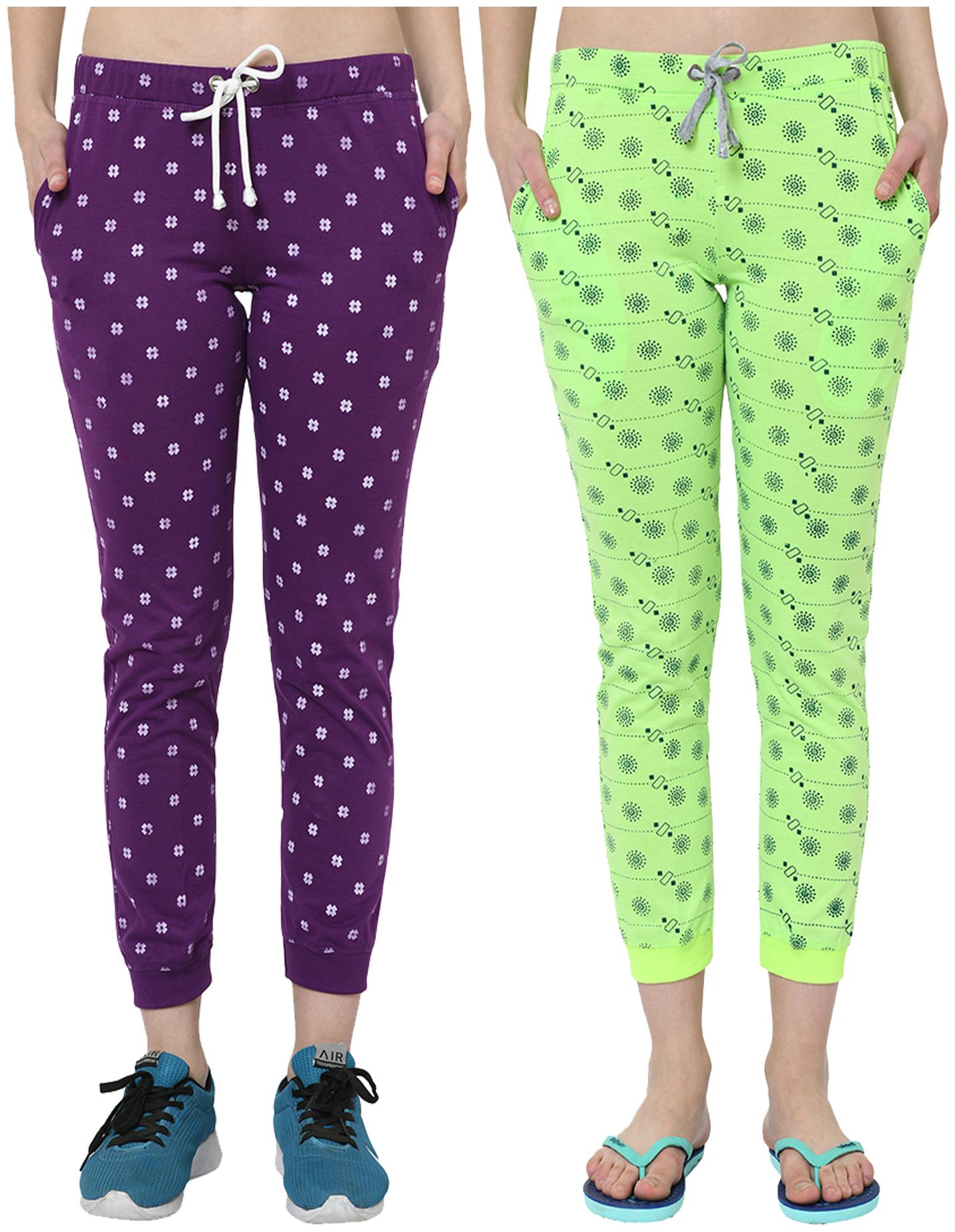 

VIMAL JONNEY Women Cotton Blend Printed Purple Green Joggers