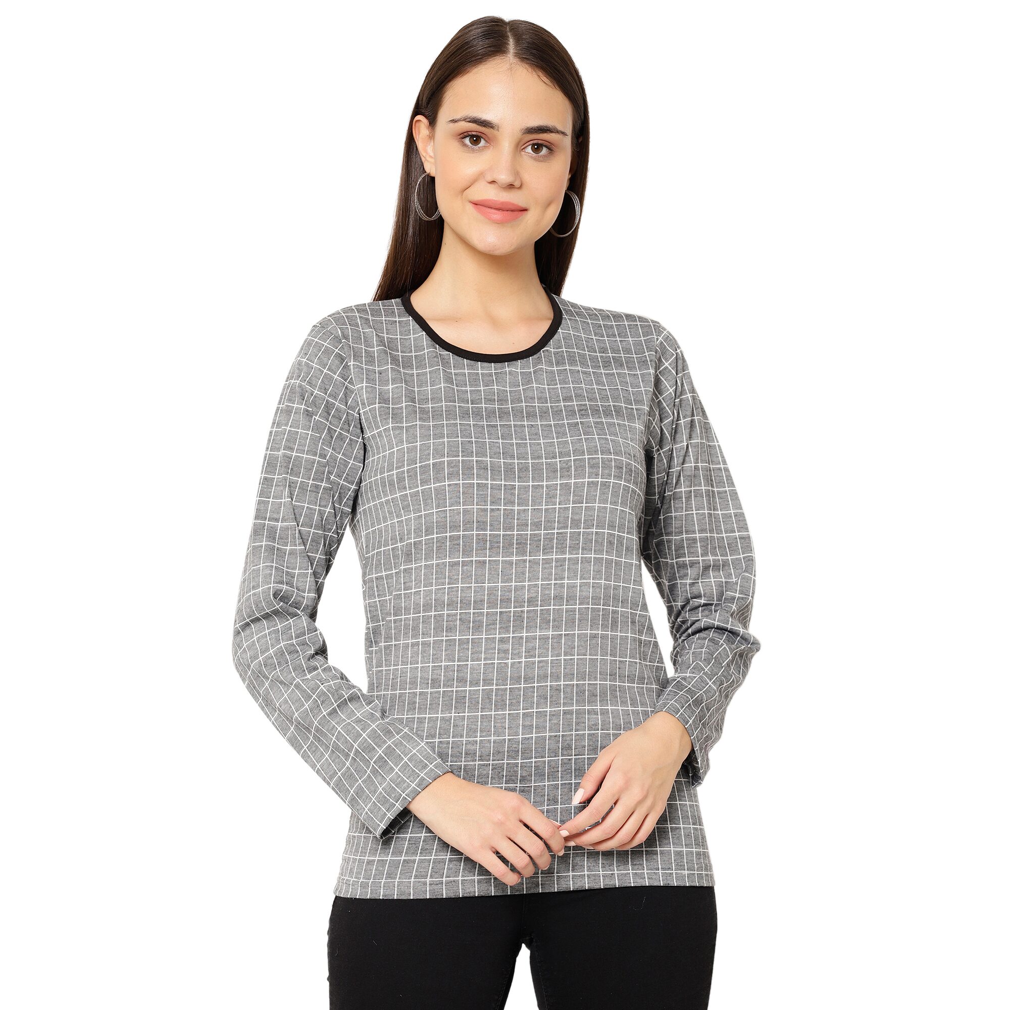 

VIMAL JONNEY Women Grey Regular fit Round neck Blended T shirt