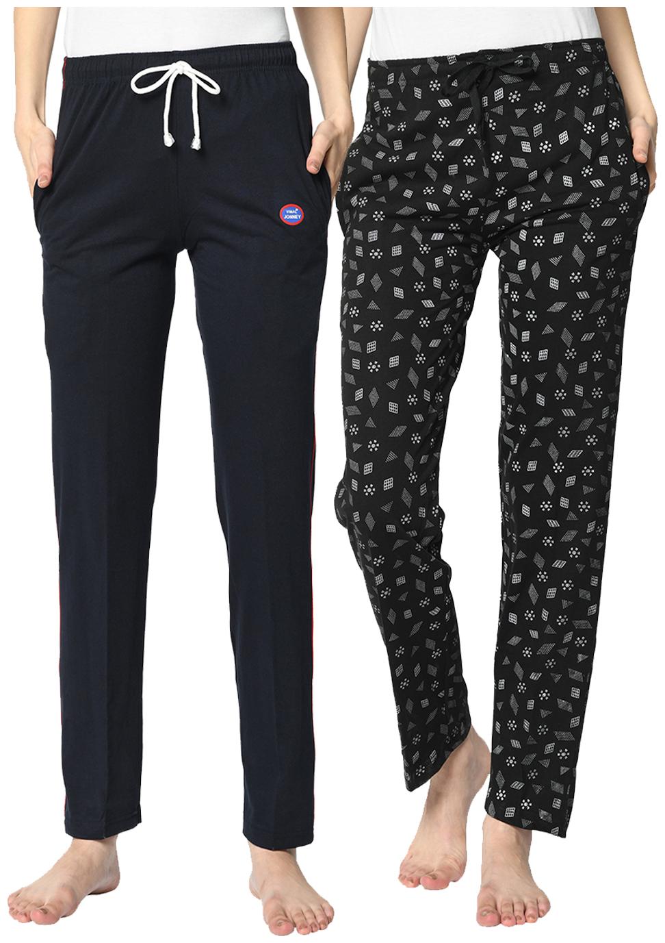 

VIMAL JONNEY Cotton Blend Solid Blue Black Color Track Pants For Women (Pack Of 2)