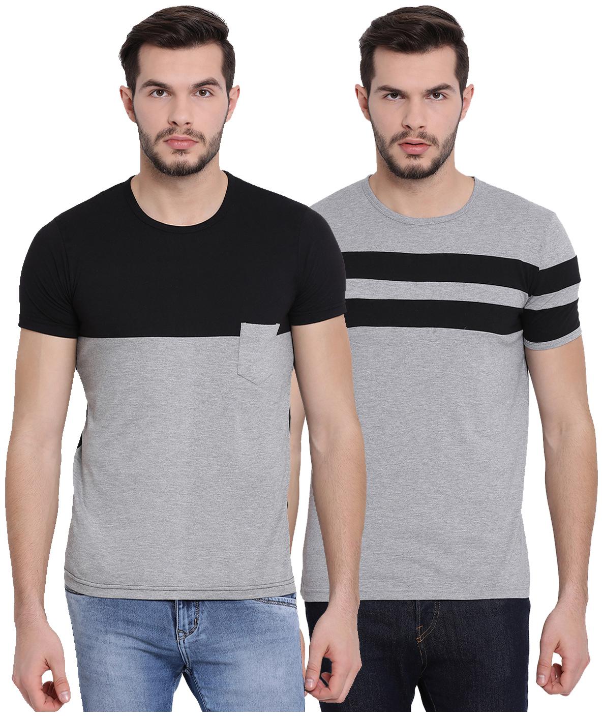 

VIMAL JONNEY Men Grey Black Regular fit Cotton Round neck T-Shirt - Pack Of 2
