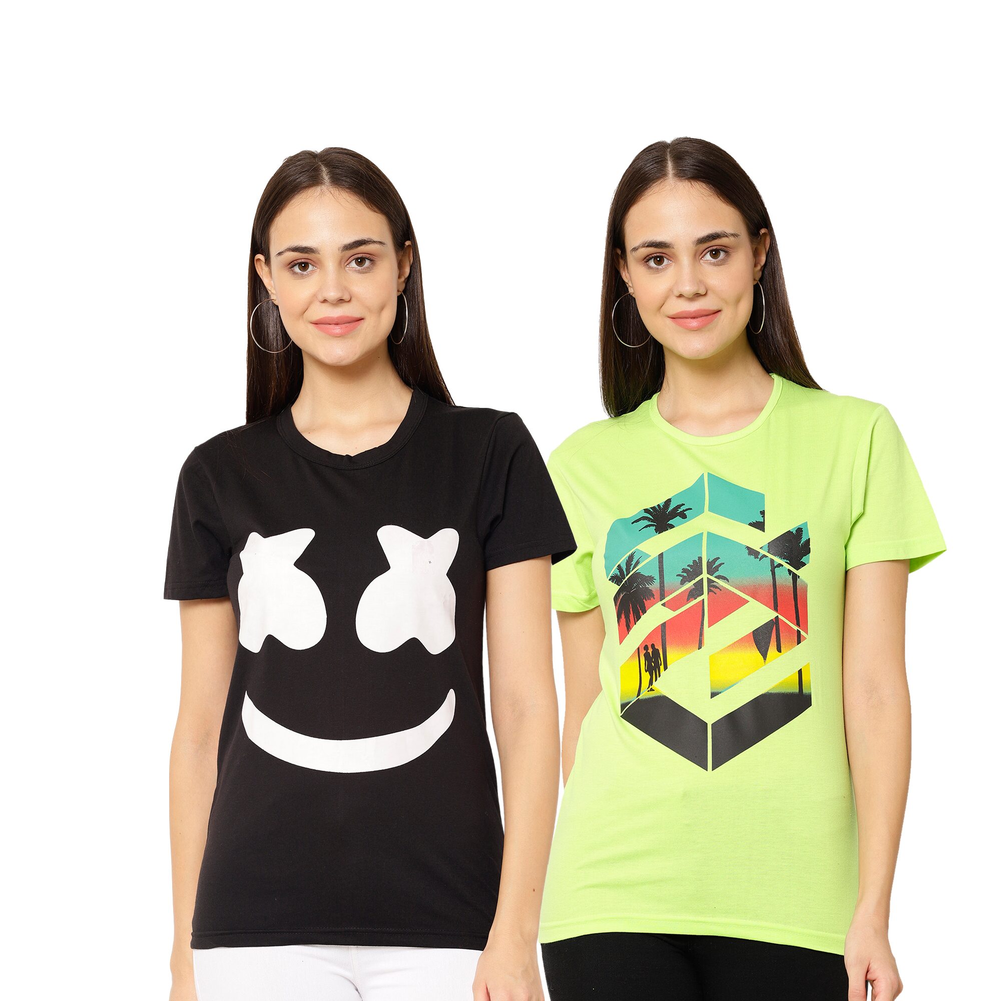 

VIMAL JONNEY Women Black Green Regular fit Round neck Cotton blend T shirt