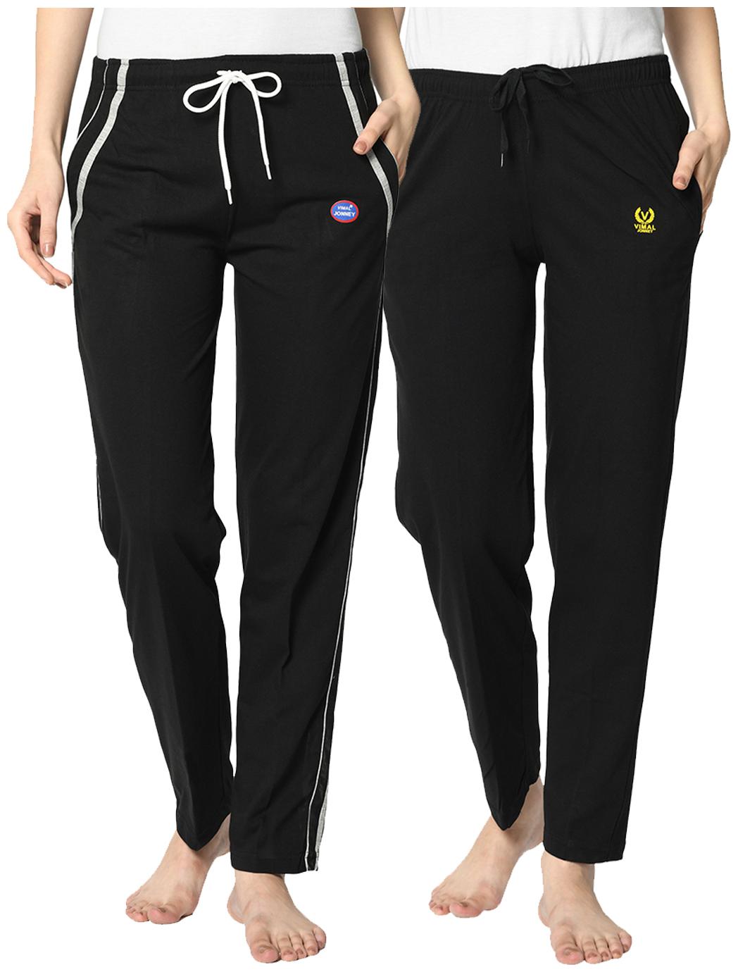 

VIMAL JONNEY Cotton Blend Solid Black Color Track Pants For Women (Pack Of 2)