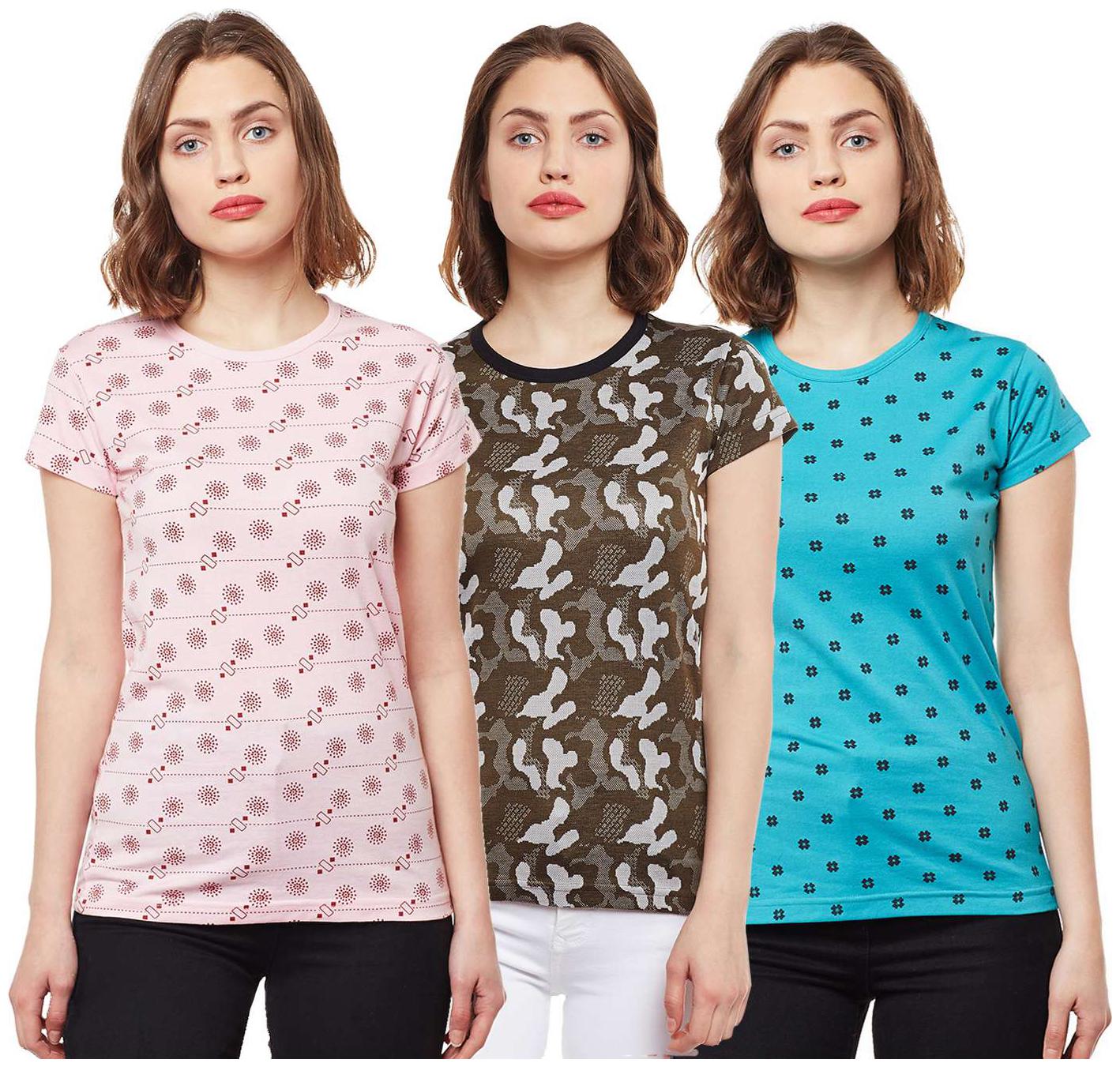 

VIMAL JONNEY Women Multi Regular fit Round neck Cotton T shirt