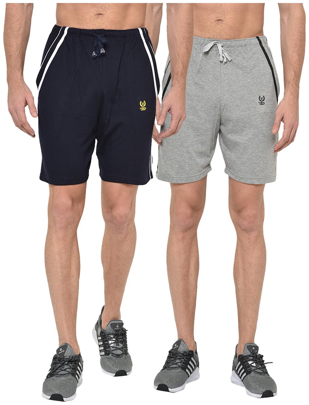 

VIMAL JONNEY Men Navy Blue Grey Regular Fit Regular Shorts