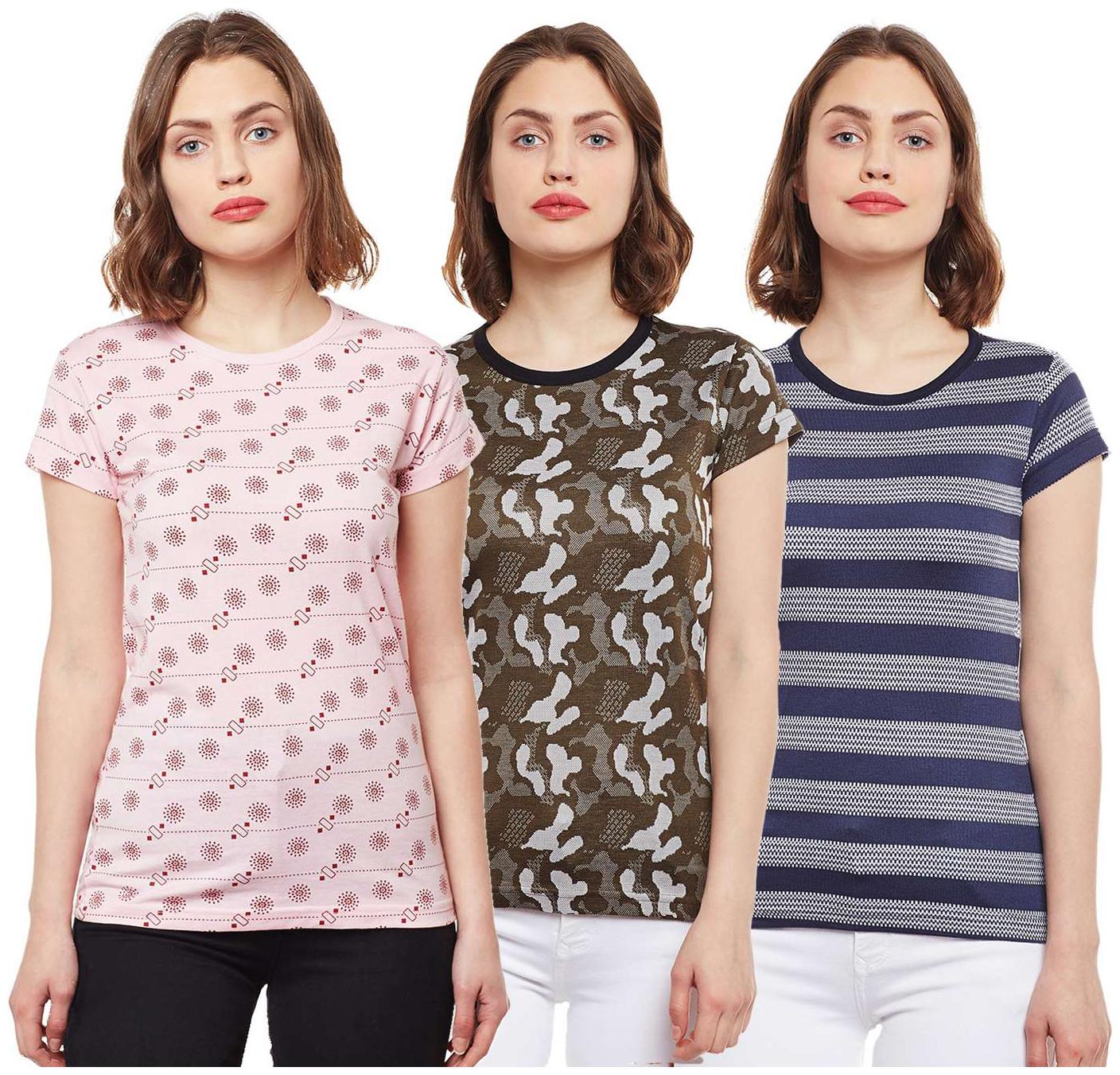 

VIMAL JONNEY Women Multi Regular fit Round neck Cotton T shirt