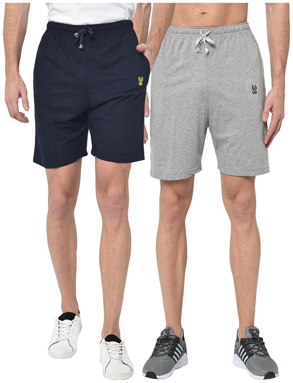 

VIMAL JONNEY Men Navy Blue Grey Regular Fit Regular Shorts