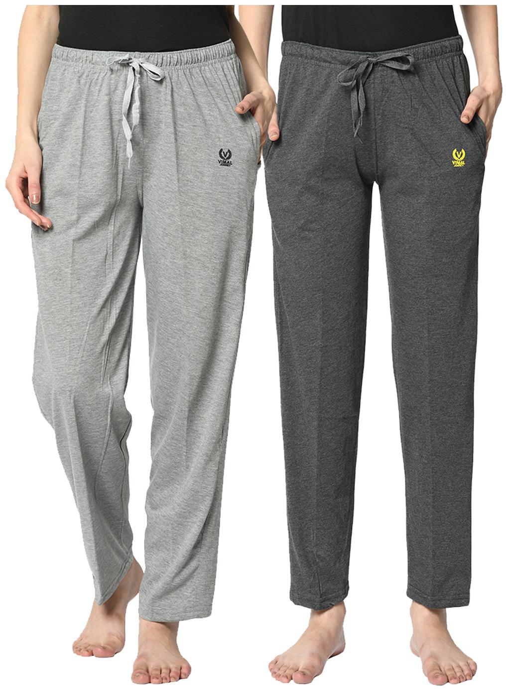 

VIMAL JONNEY Cotton Blend Solid Grey Color Track Pants For Women (Pack Of 2)