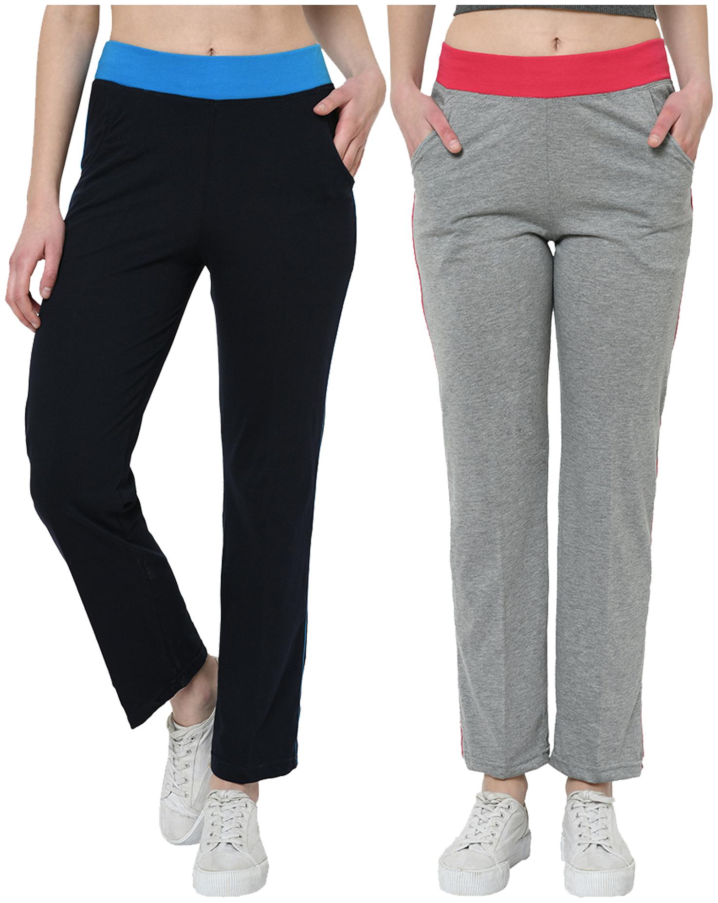 

VIMAL JONNEY Women Cotton Blend Solid Navy Grey Track Pants