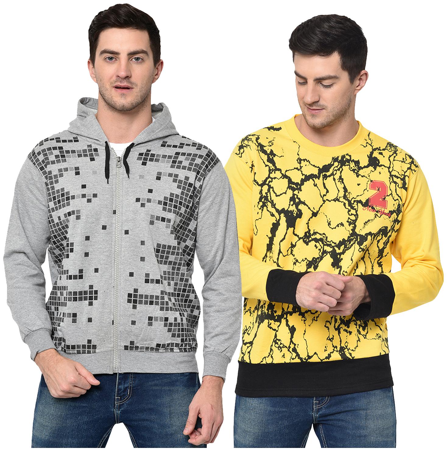

VIMAL JONNEY Men Grey Yellow Hooded Hoodie