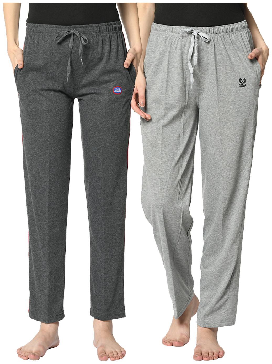 

VIMAL JONNEY Cotton Blend Solid Grey Color Track Pants For Women (Pack Of 2)