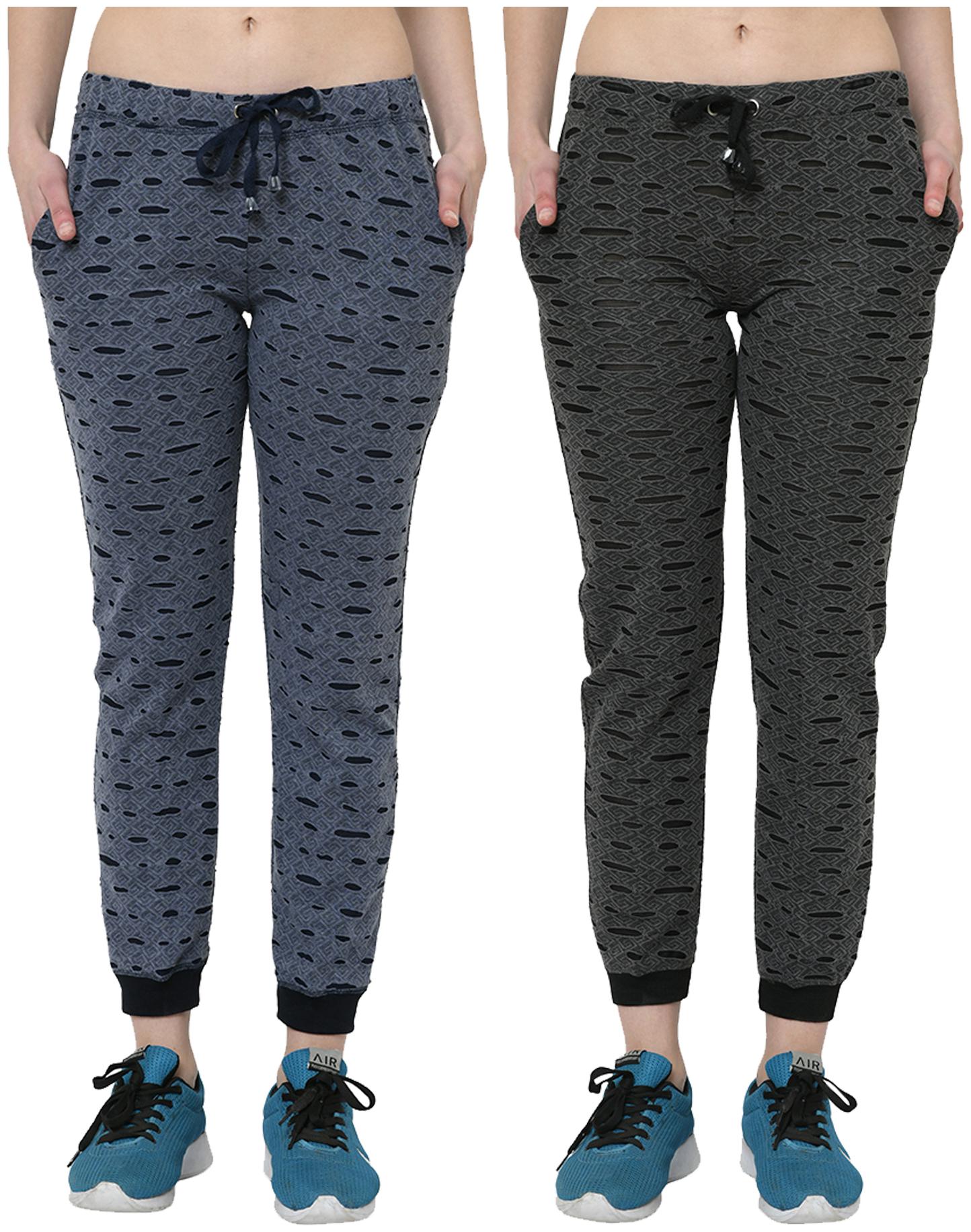 

VIMAL JONNEY Women Cotton Blend Self Design Navy Black Joggers