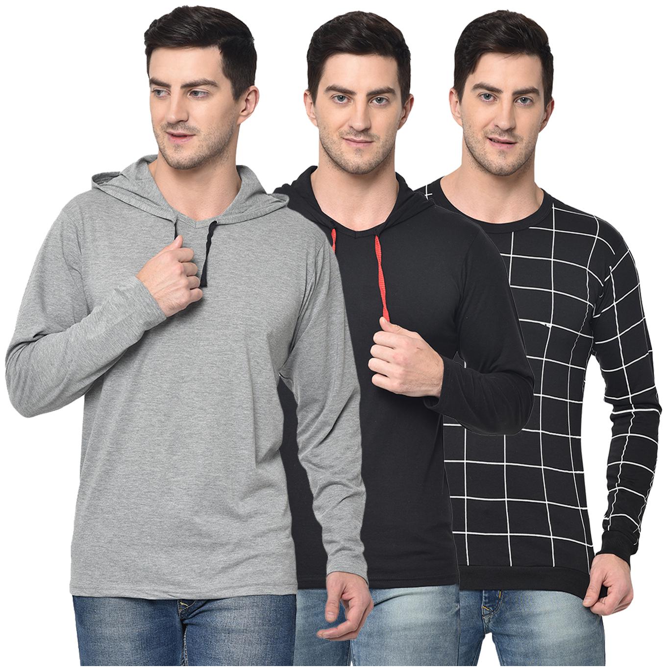 

VIMAL JONNEY Men Grey Black Regular fit Cotton Blend Hood T-Shirt - Pack Of 3