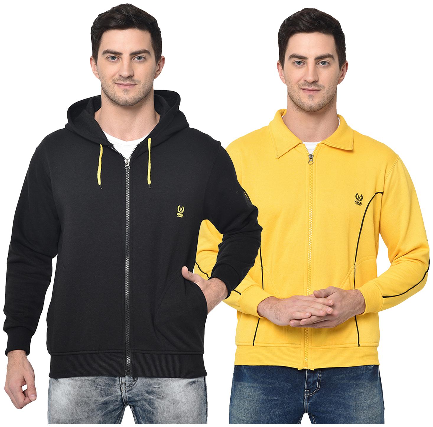

VIMAL JONNEY Men Black Yellow Hooded Hoodie