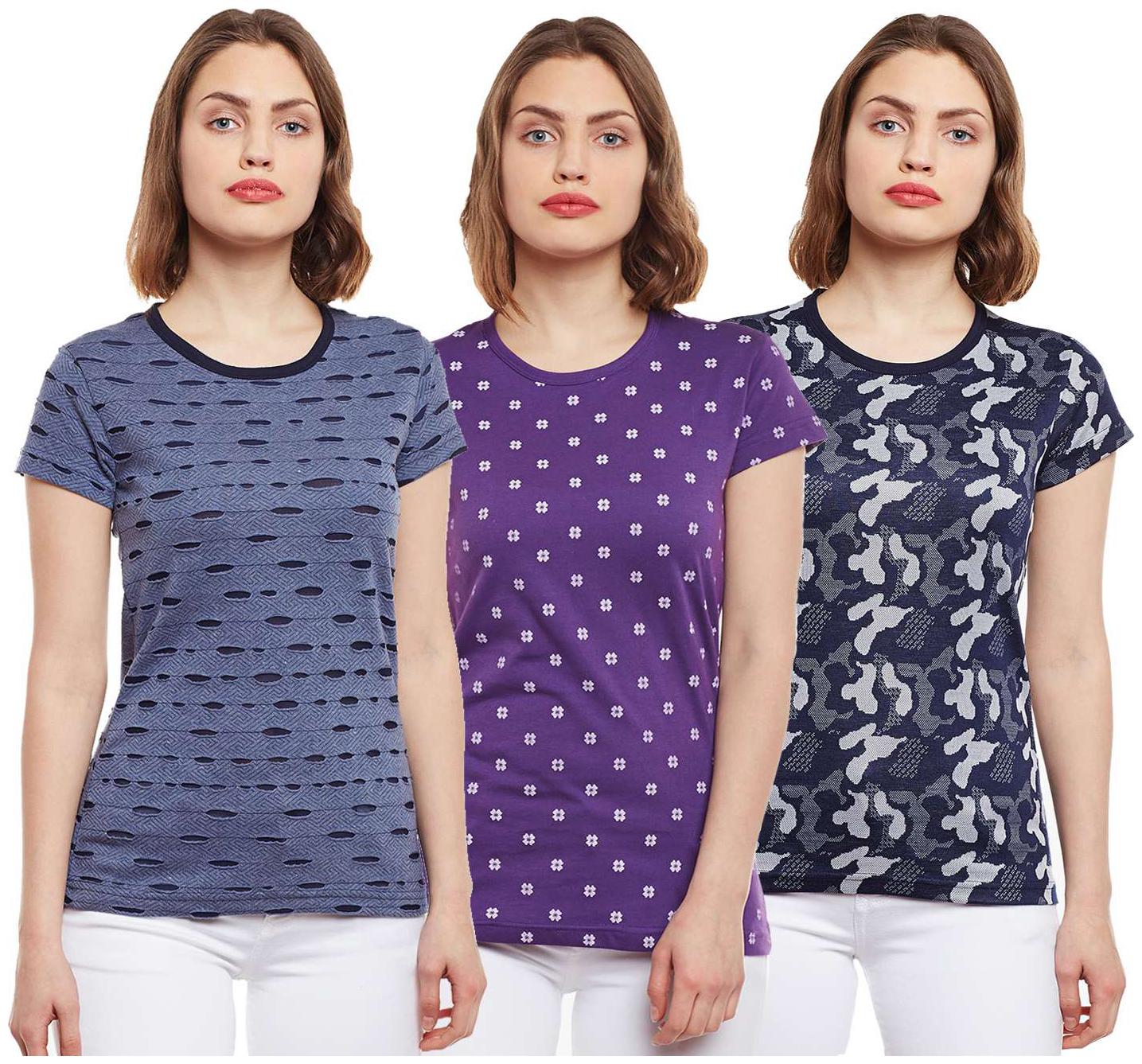 

VIMAL JONNEY Women Multi Regular fit Round neck Cotton T shirt