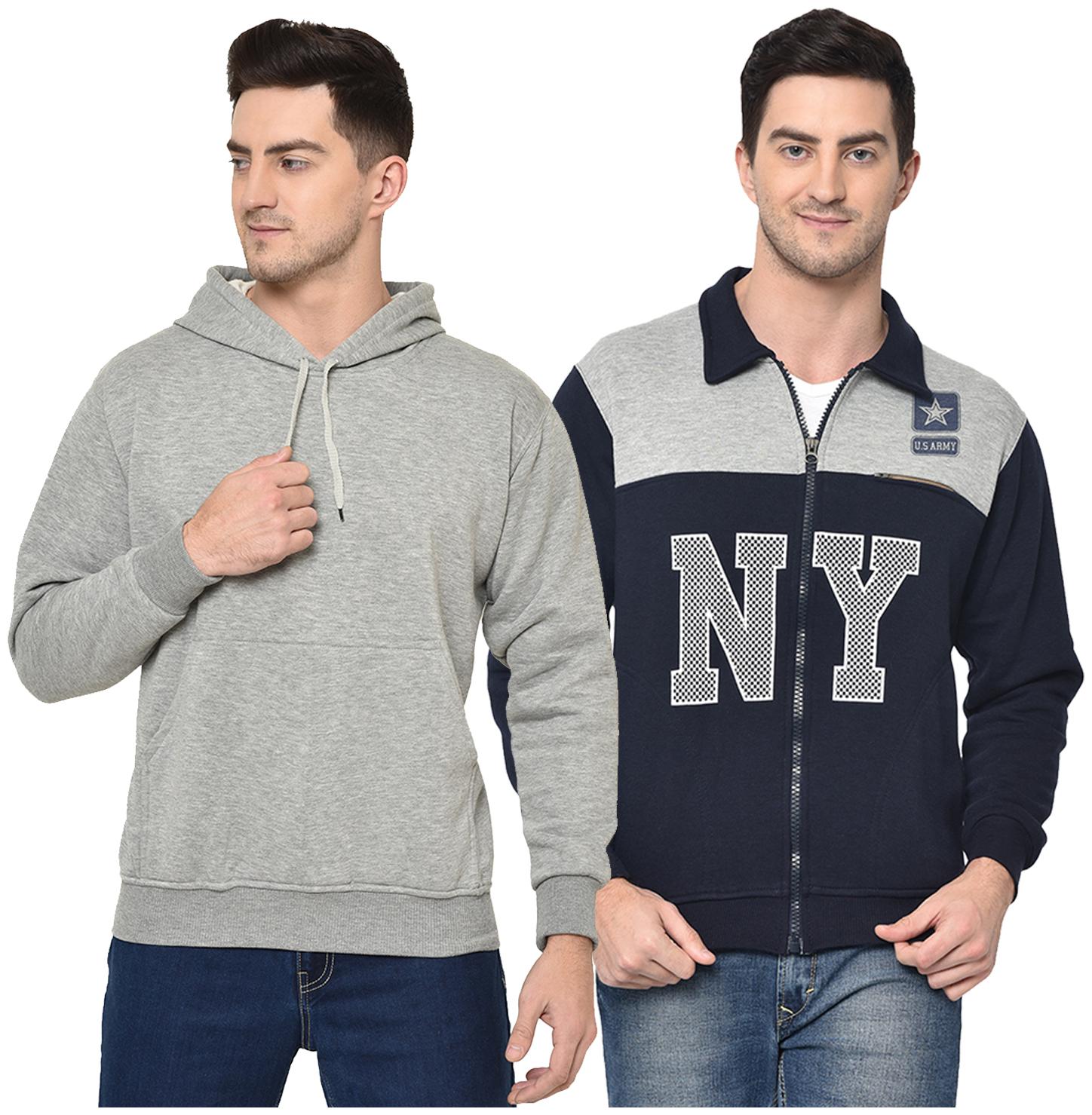 

VIMAL JONNEY Men Grey Blue Hooded Hoodie