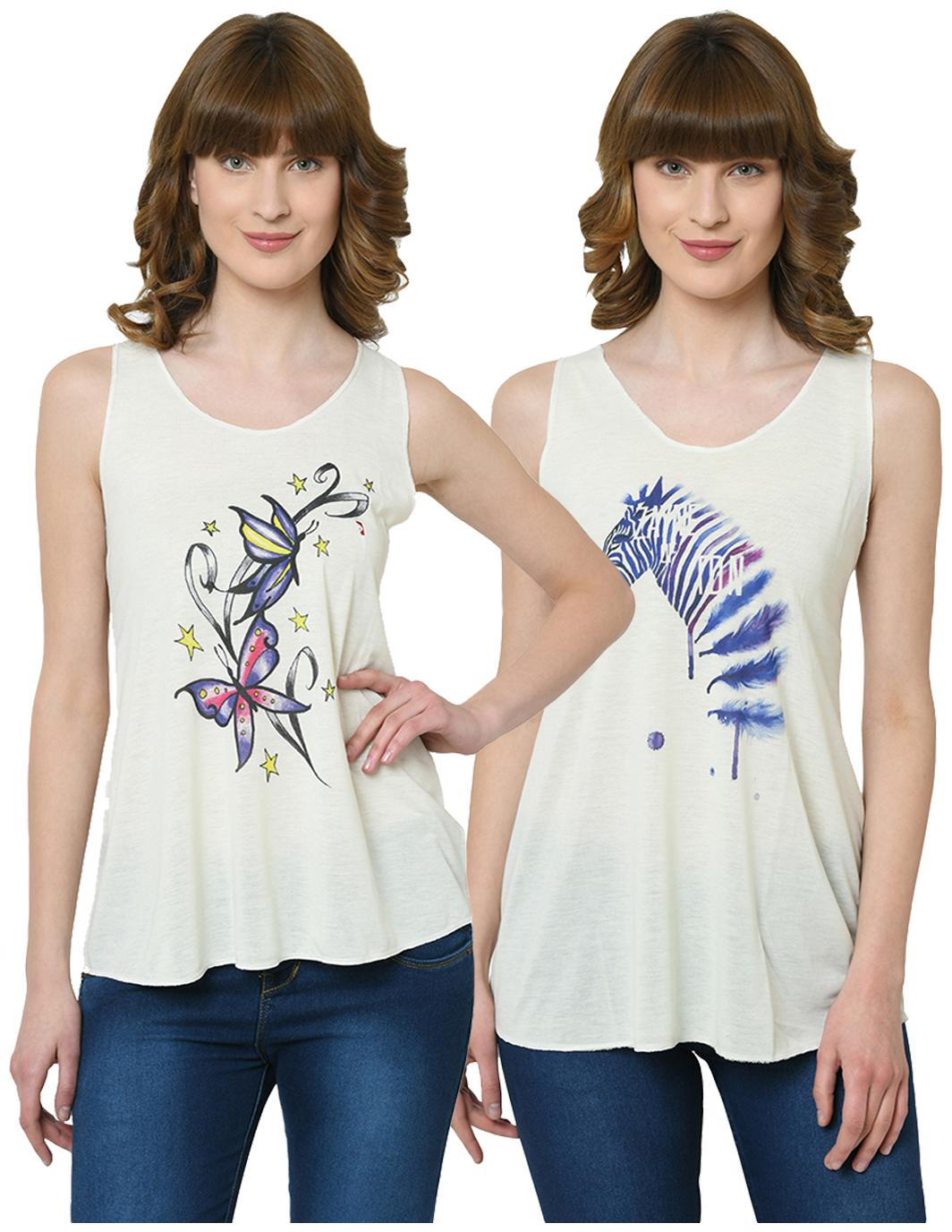 

VIMAL JONNEY Women Cream Regular fit U neck Polyester Tank top