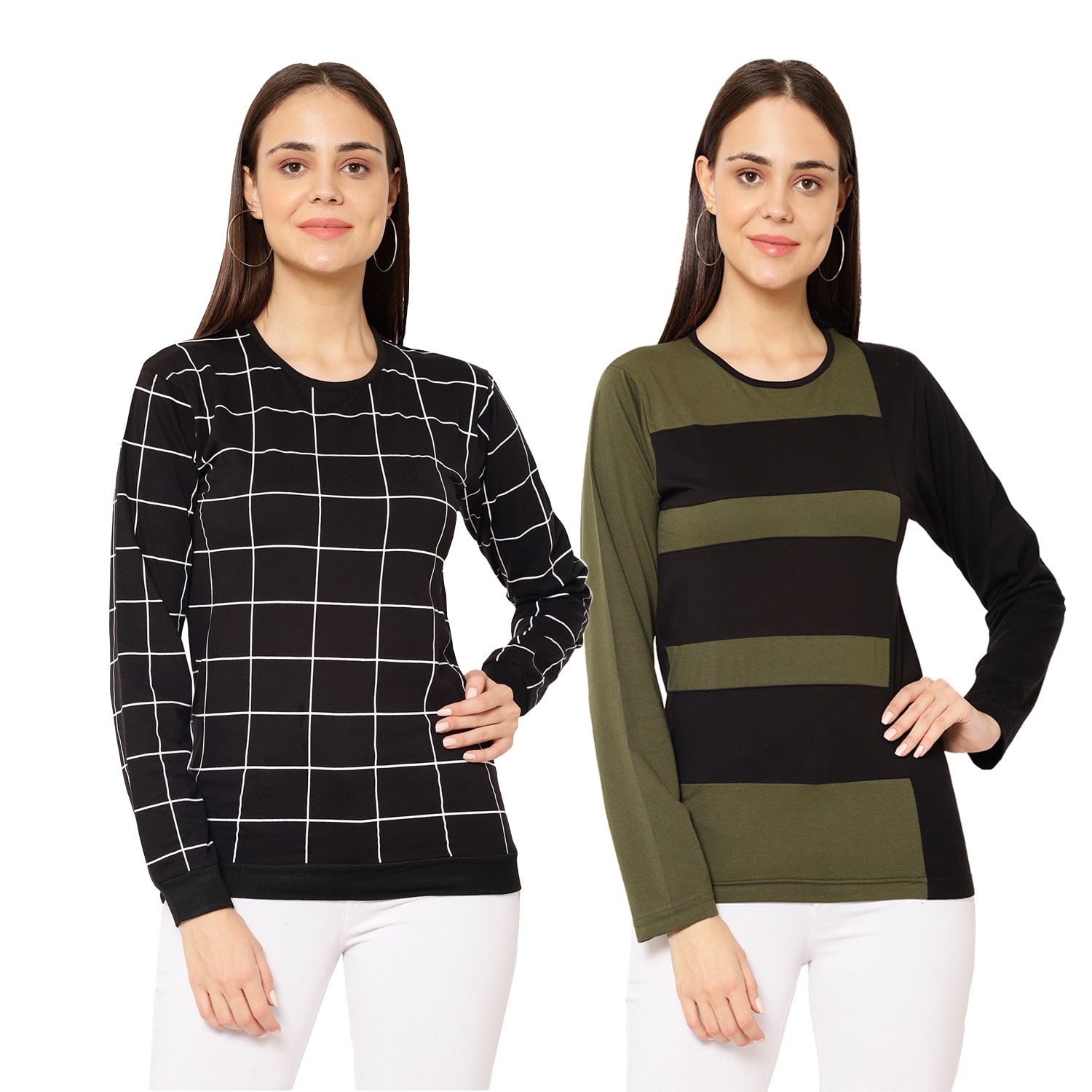 

VIMAL JONNEY Cotton Checked Black Olive Color T-Shirt For Women (Pack Of 2)
