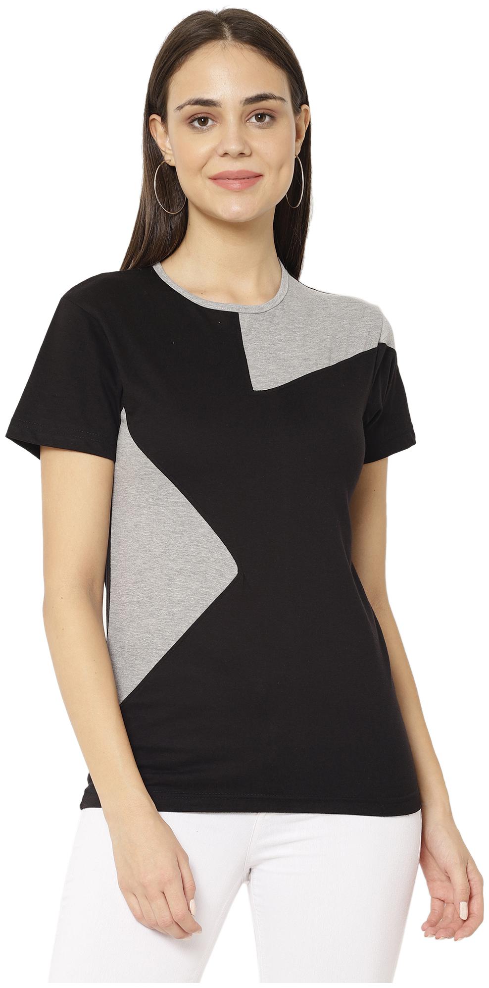 

VIMAL JONNEY Women Black Grey Regular fit Round neck Blended T shirt